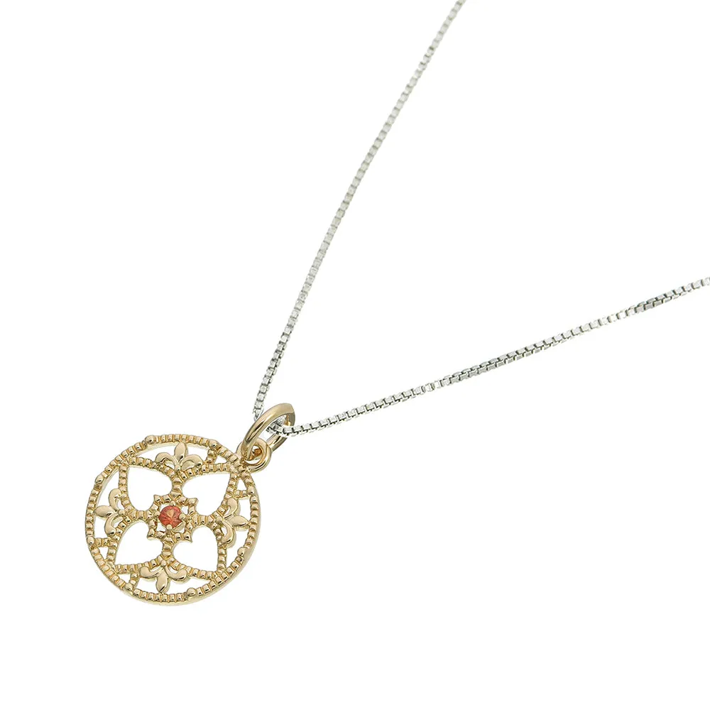 0.02 cttw Orange Sapphire Pendant Necklace Brass With Rhodium Plating With Chain