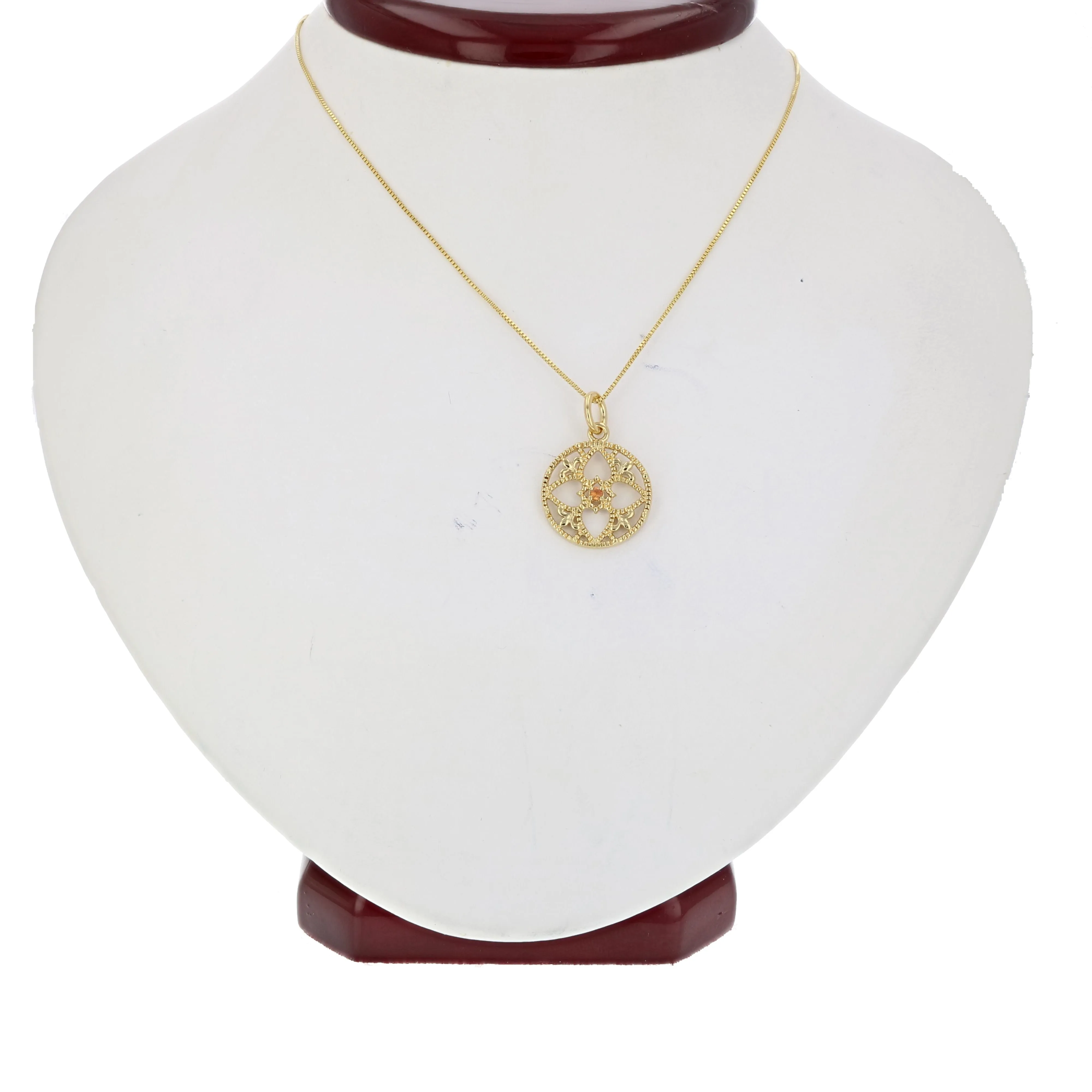 0.02 cttw Orange Sapphire Pendant Necklace Brass With Rhodium Plating With Chain