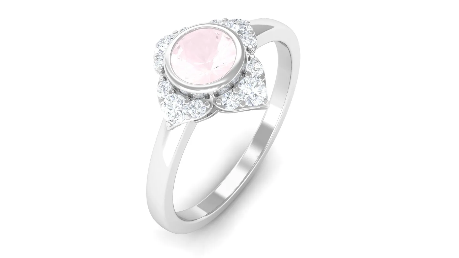 0.50 CT Elegant Rose Quartz Engagement Ring with Diamond