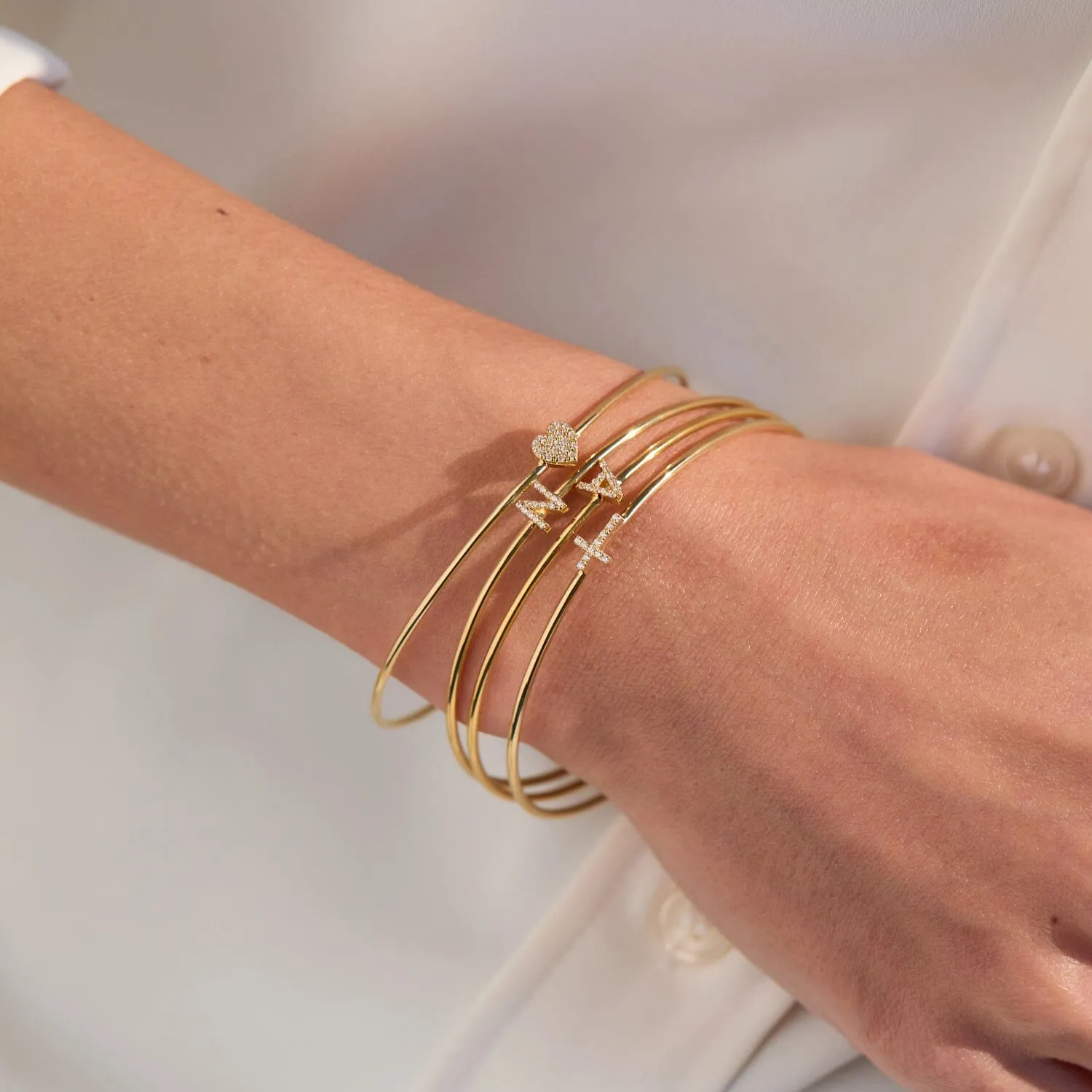 14k Gold Pavé Heart Bangle