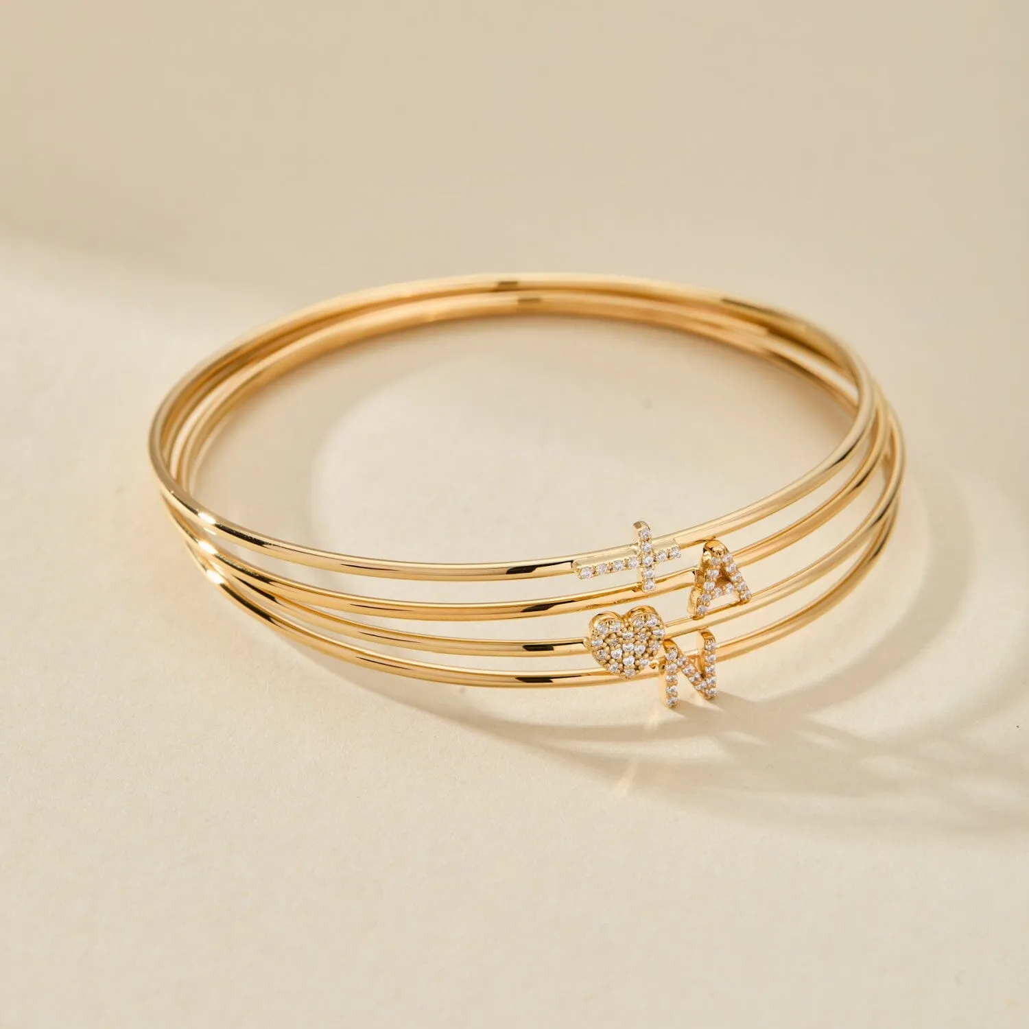 14k Gold Pavé Heart Bangle
