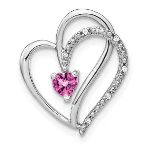 14k White Gold Pink Sapphire Diamond Heart Chain Slide