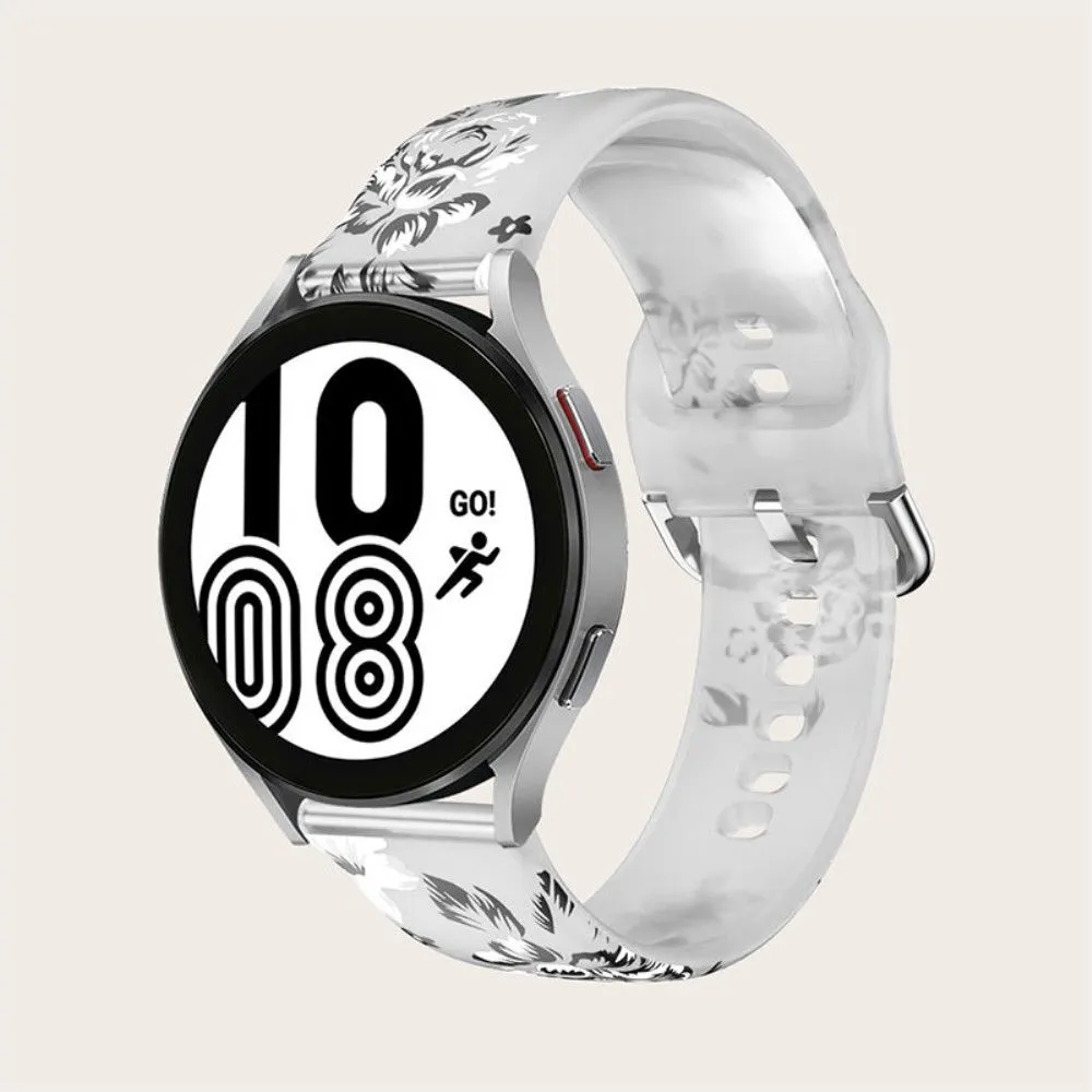 20mm Universal pattern printed silicone watch strap - White / Grey Flowers