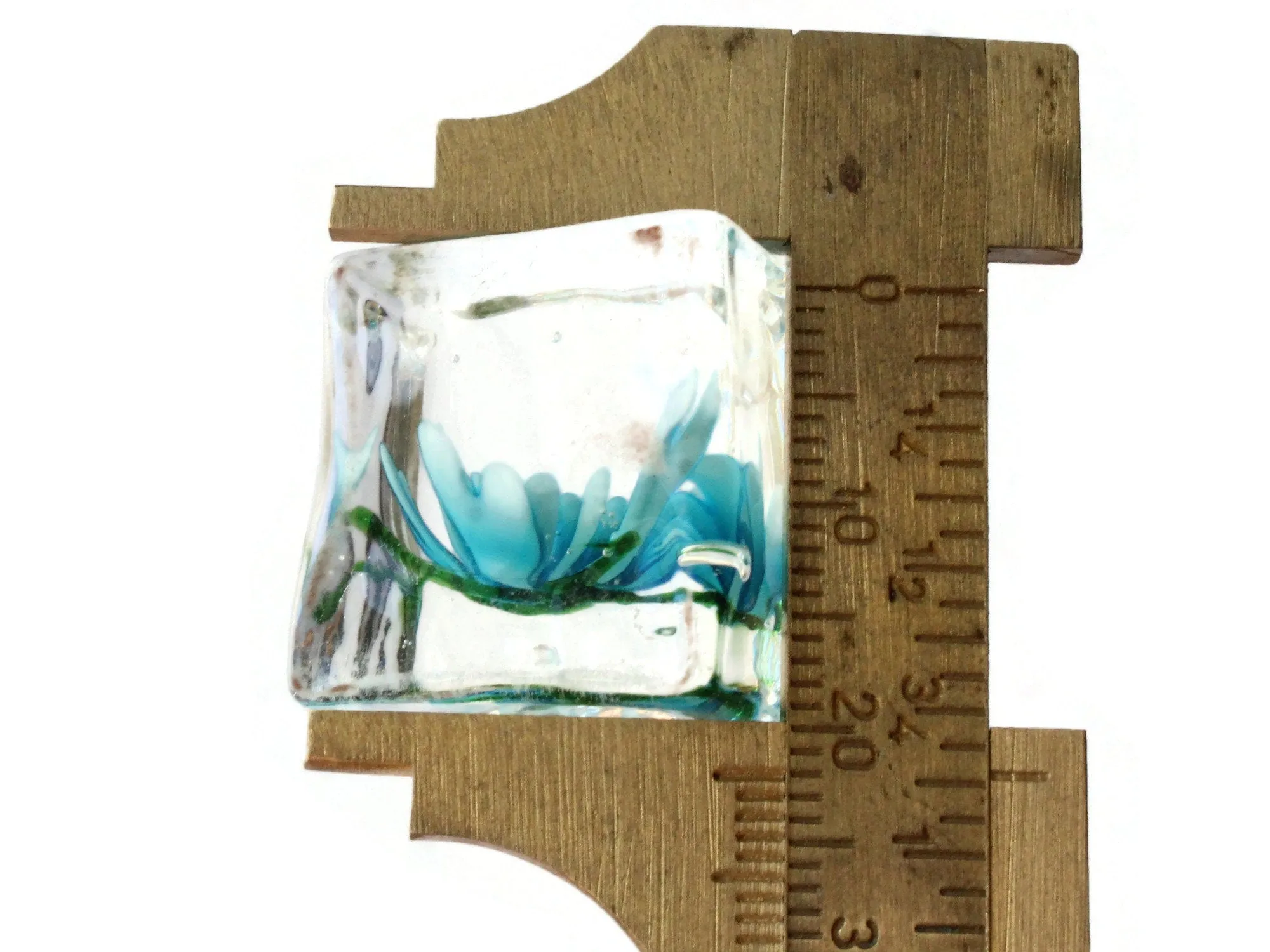 22mm Sky Blue Flower Lampwork Glass Cube Pendant