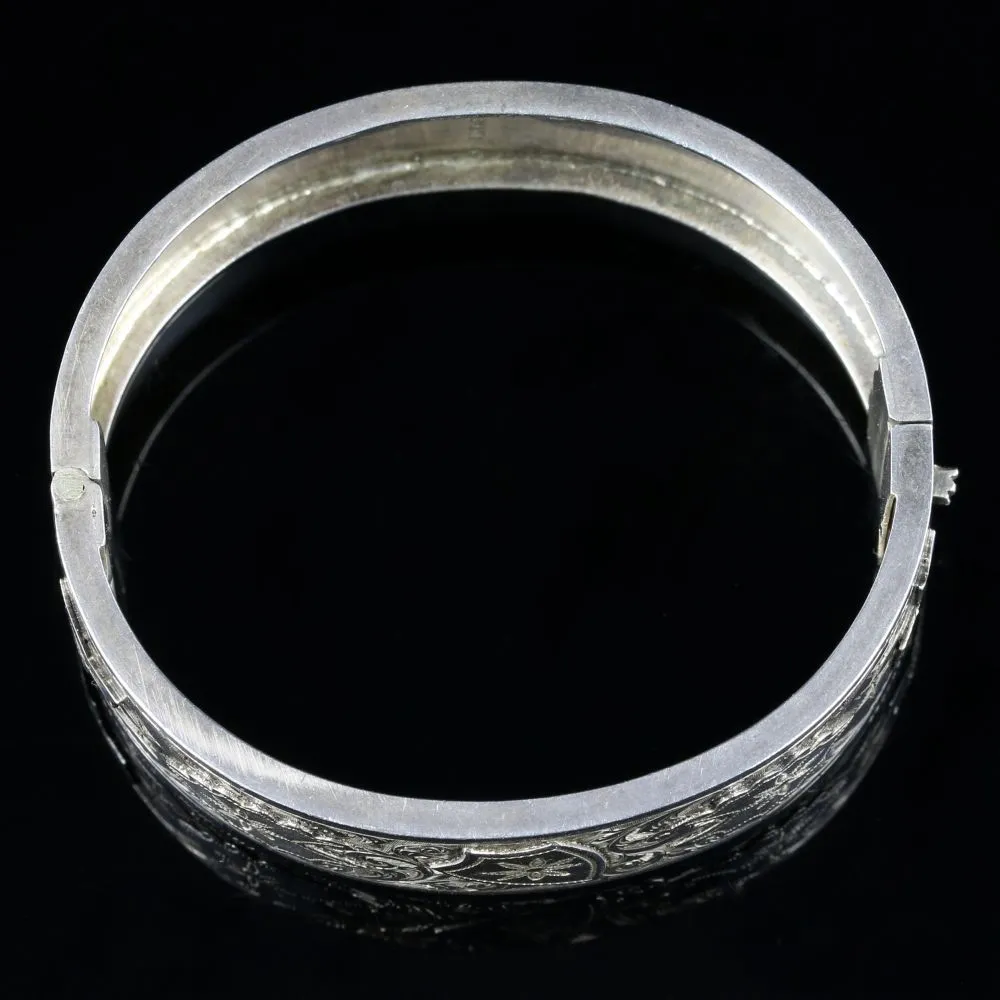 Antique Victorian Silver Ivy Bangle Dated 1881