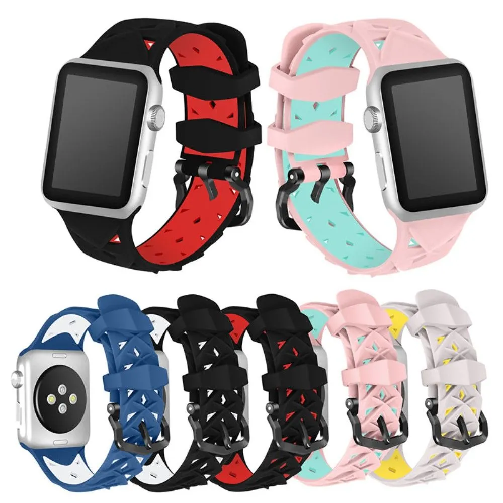 Apple Watch (45mm) dual color rhombus silicone watch strap - Black / White