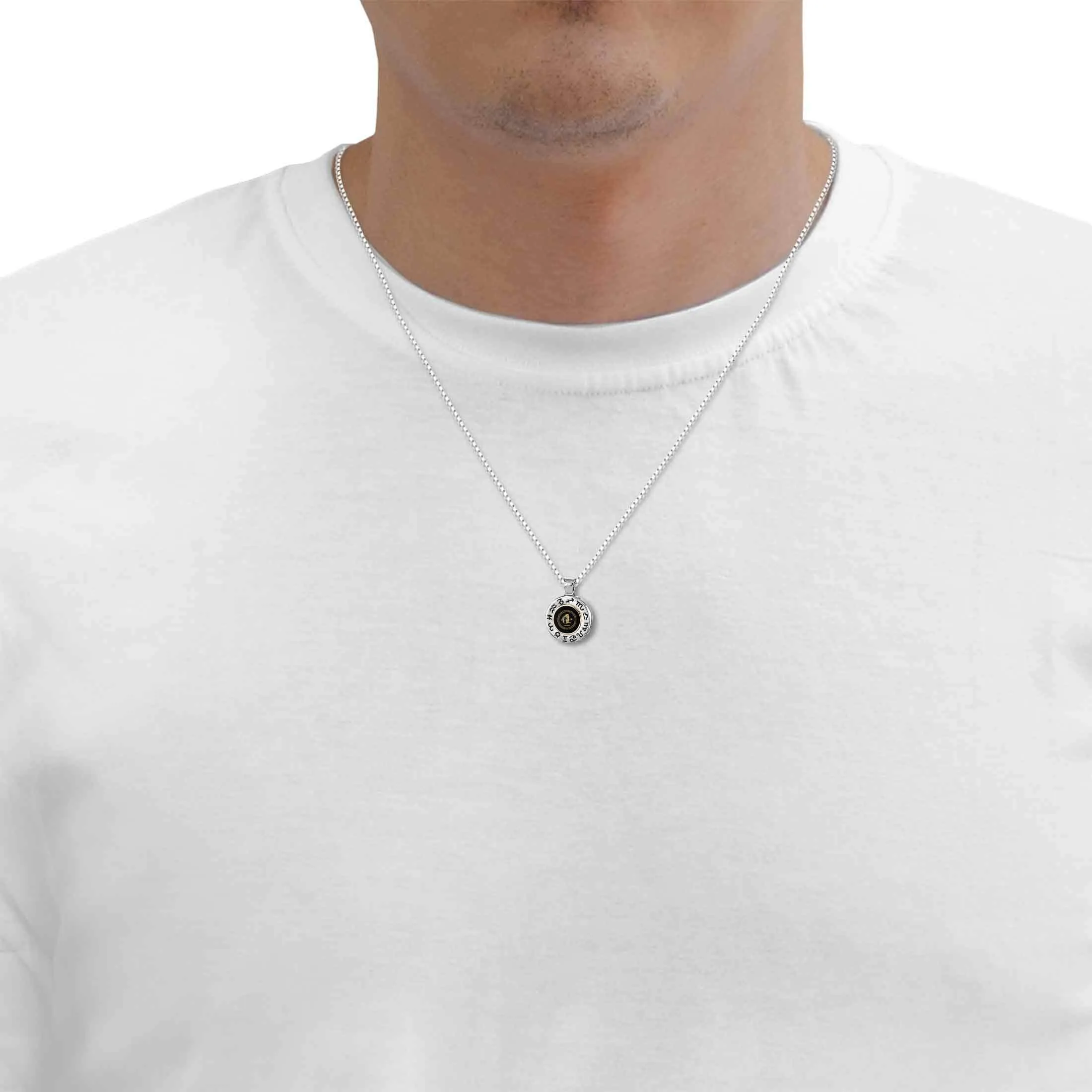 Aquarius Sign, 925 Sterling Silver with 14K Gold Necklace, Onyx