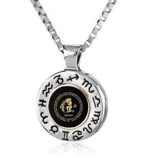 Aquarius Sign, 925 Sterling Silver with 14K Gold Necklace, Onyx