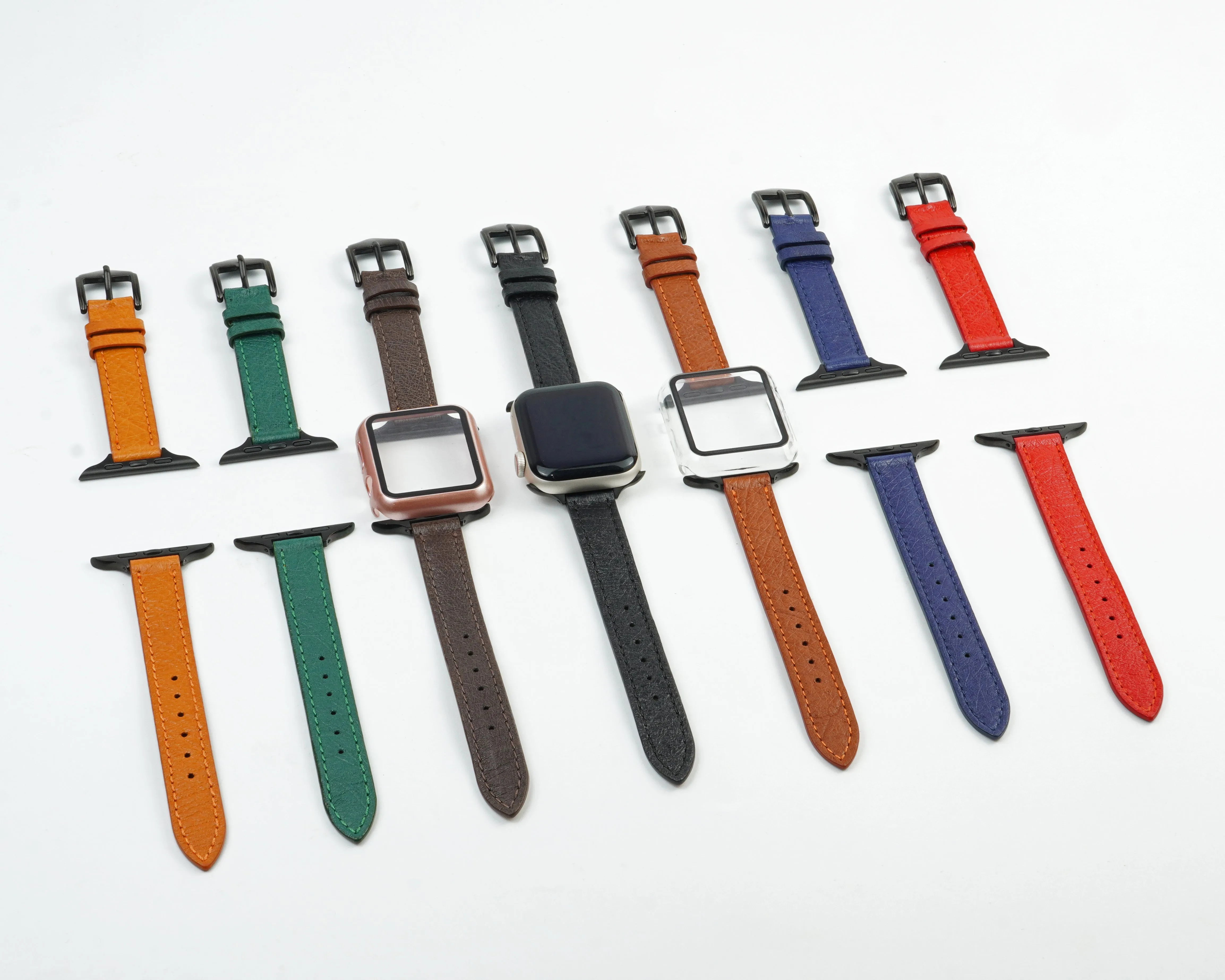 Black Flat Ostrich Leather Band Compatible Apple Watch Iwatch 42mm Screen Protector Case Elegant Vintage Replacement Strap For Smartwatch Series 1 2 3 Leather Handmade AW-181B-W-42MM…