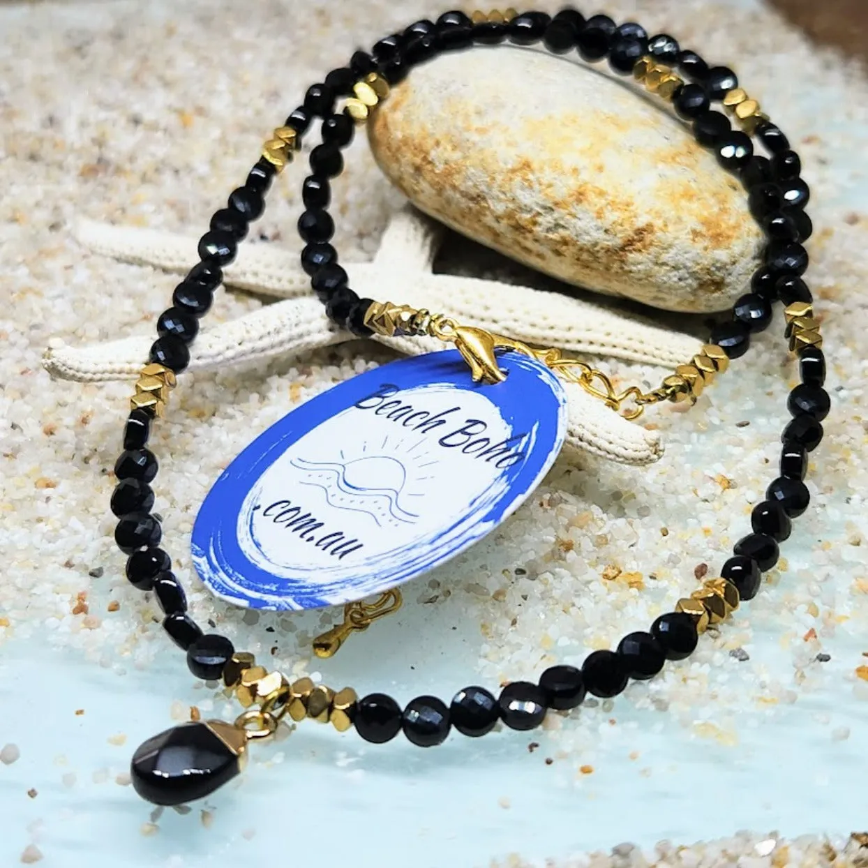 BLACK GOLD - ONYX HEMITITE CHARM NECKLACE