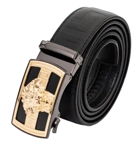 Black Men's Fashion Design Luxury Genuine Leather Belt Gold Buckle