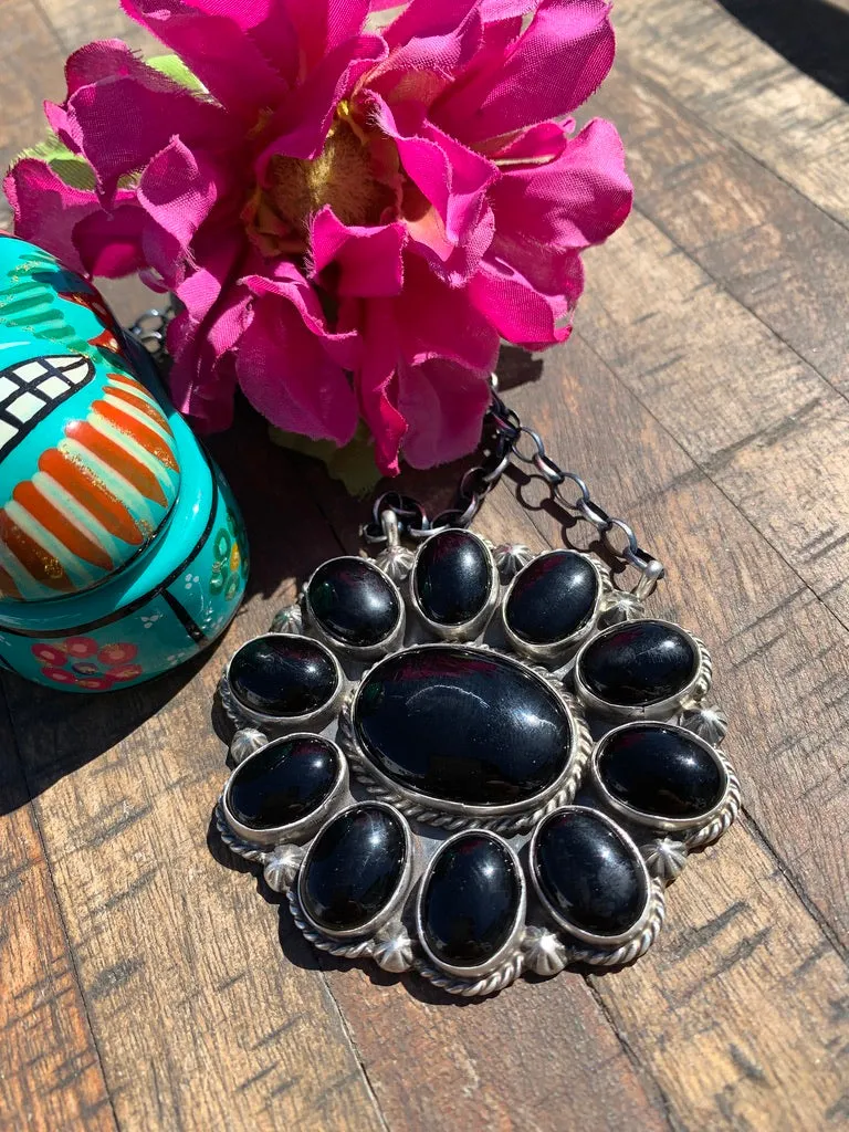 Black Onyx Cluster Necklace