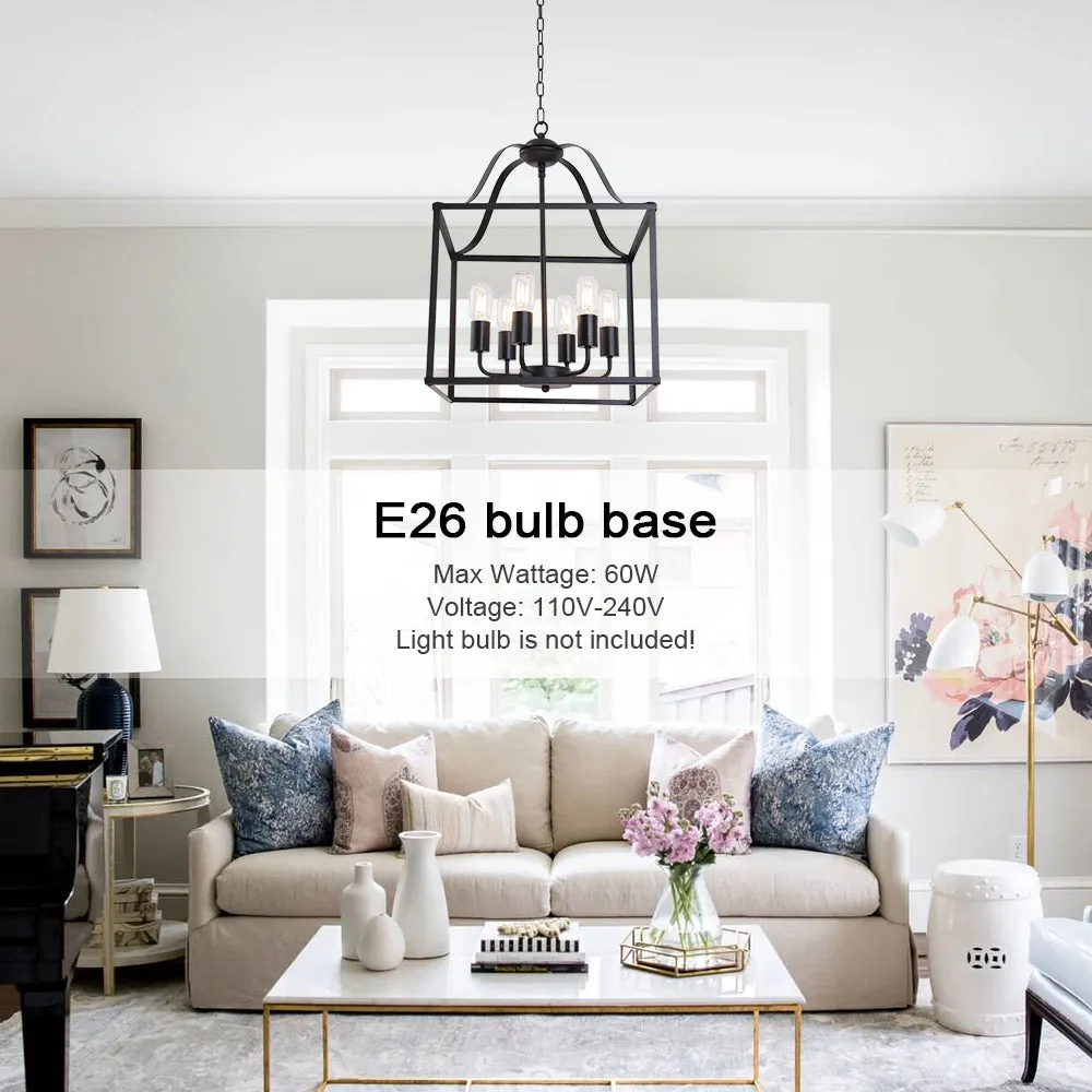 BONLICHT 6 Lights Farmhouse Chandelier Bird Cage 16-Inch Black Finish
