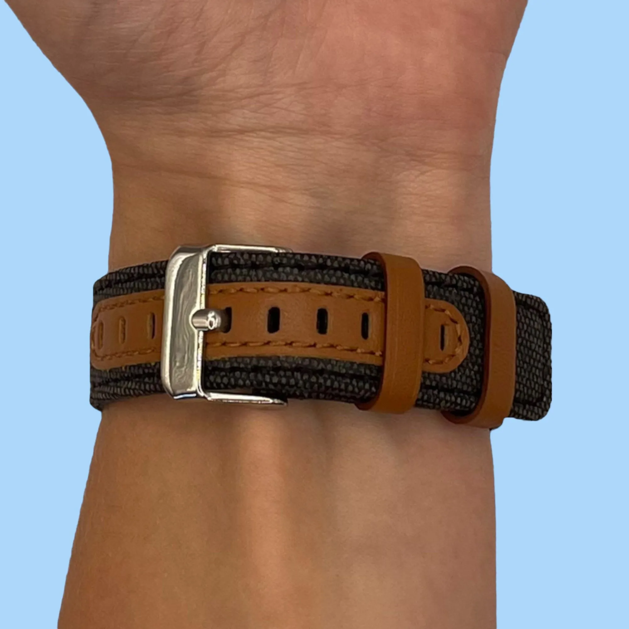 Denim & Leather Watch Straps Compatible with the Huawei Watch GT3 42mm