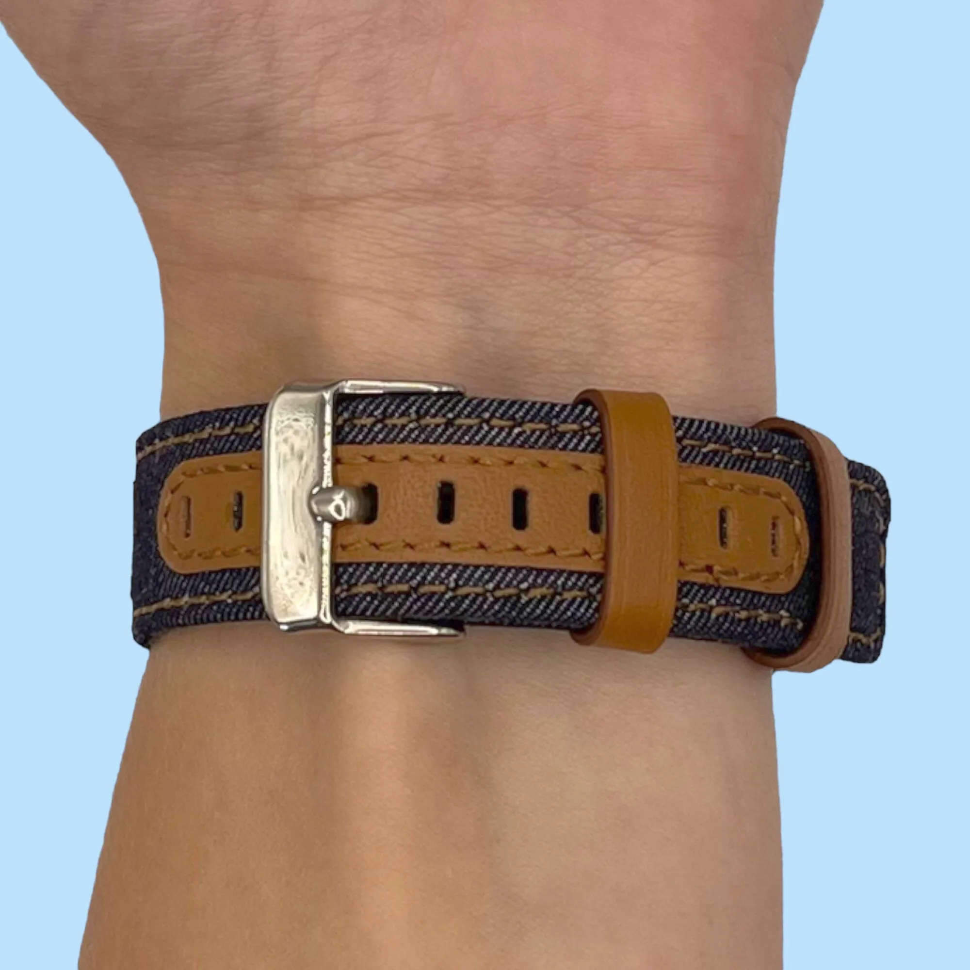 Denim & Leather Watch Straps Compatible with the Huawei Watch GT3 42mm