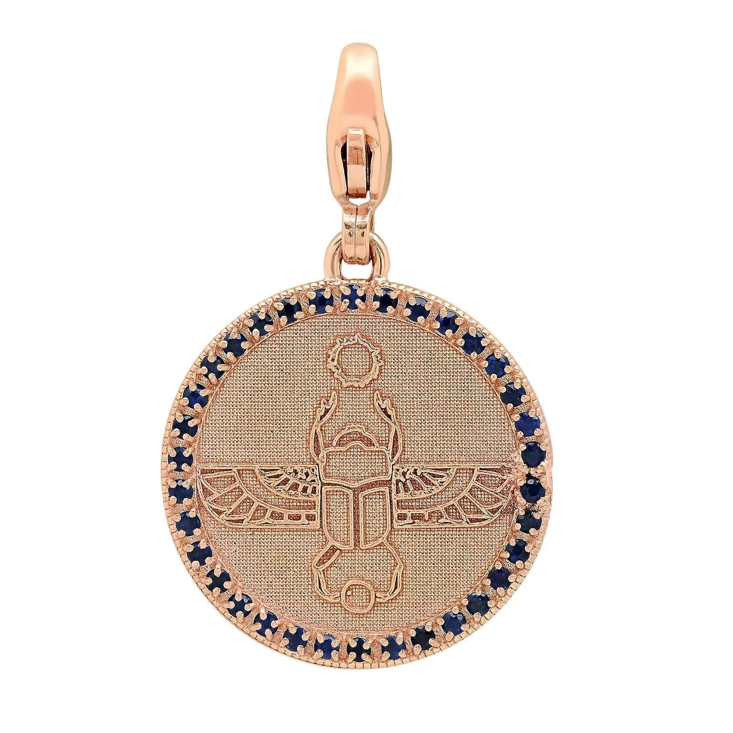 Egyptian Scarab Round Charm   Sapphire