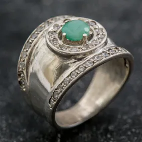 Emerald Wide Band - Vintage Silver Ring - Chunky Emerald Band