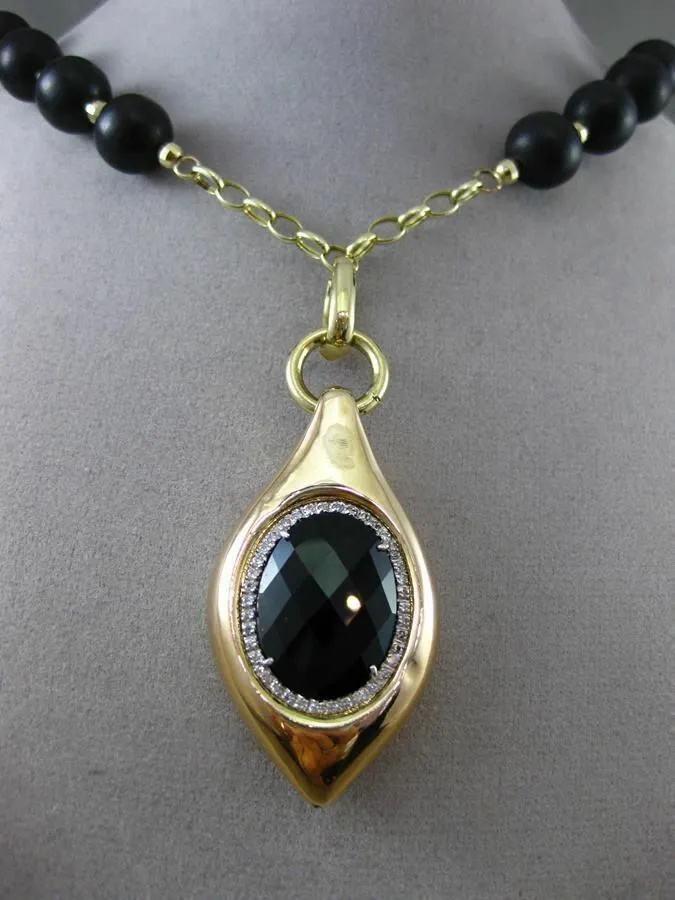 ESTATE EXTRA LARGE 20.40CT DIAMOND & ONYX 14K YELLOW GOLD WOODEN LARIAT NECKLACE