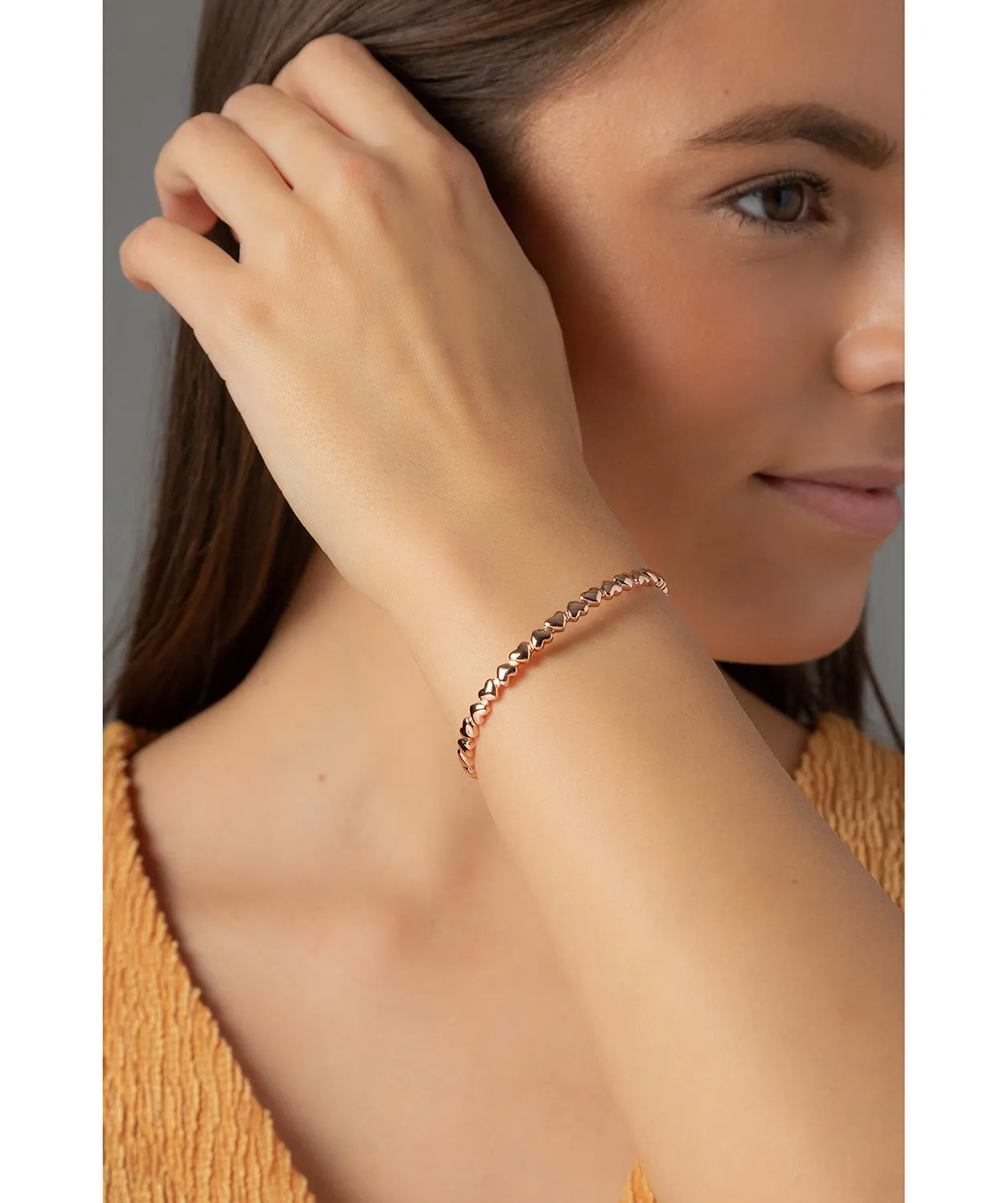 Gift Packaged 'Bridget' 18ct Rose Gold Plated Sterling Silver Minimalist Heart Bangle