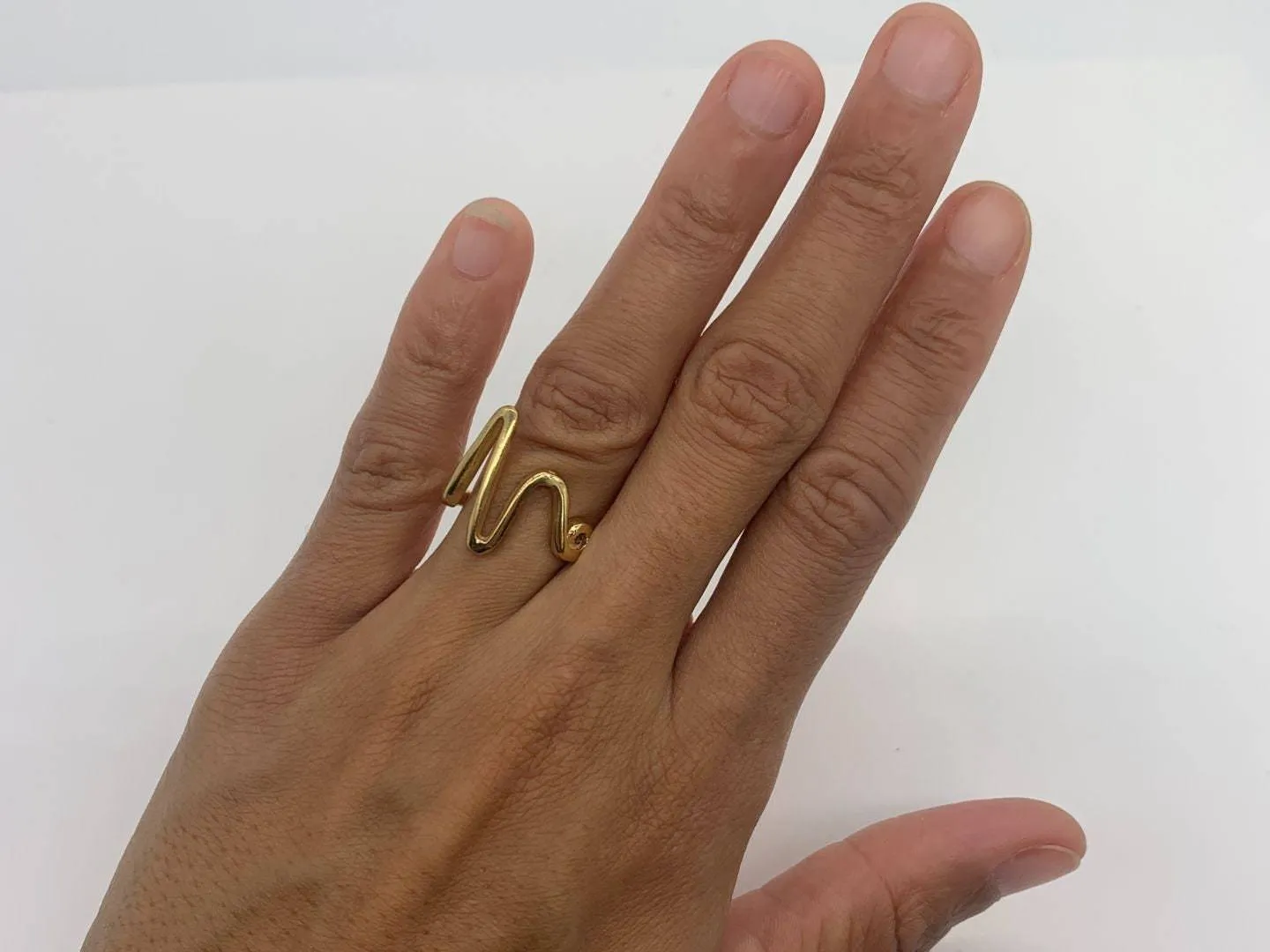 Gold Heartbeat Ring - Pulse Wave Band, Gold Zigzag Ring