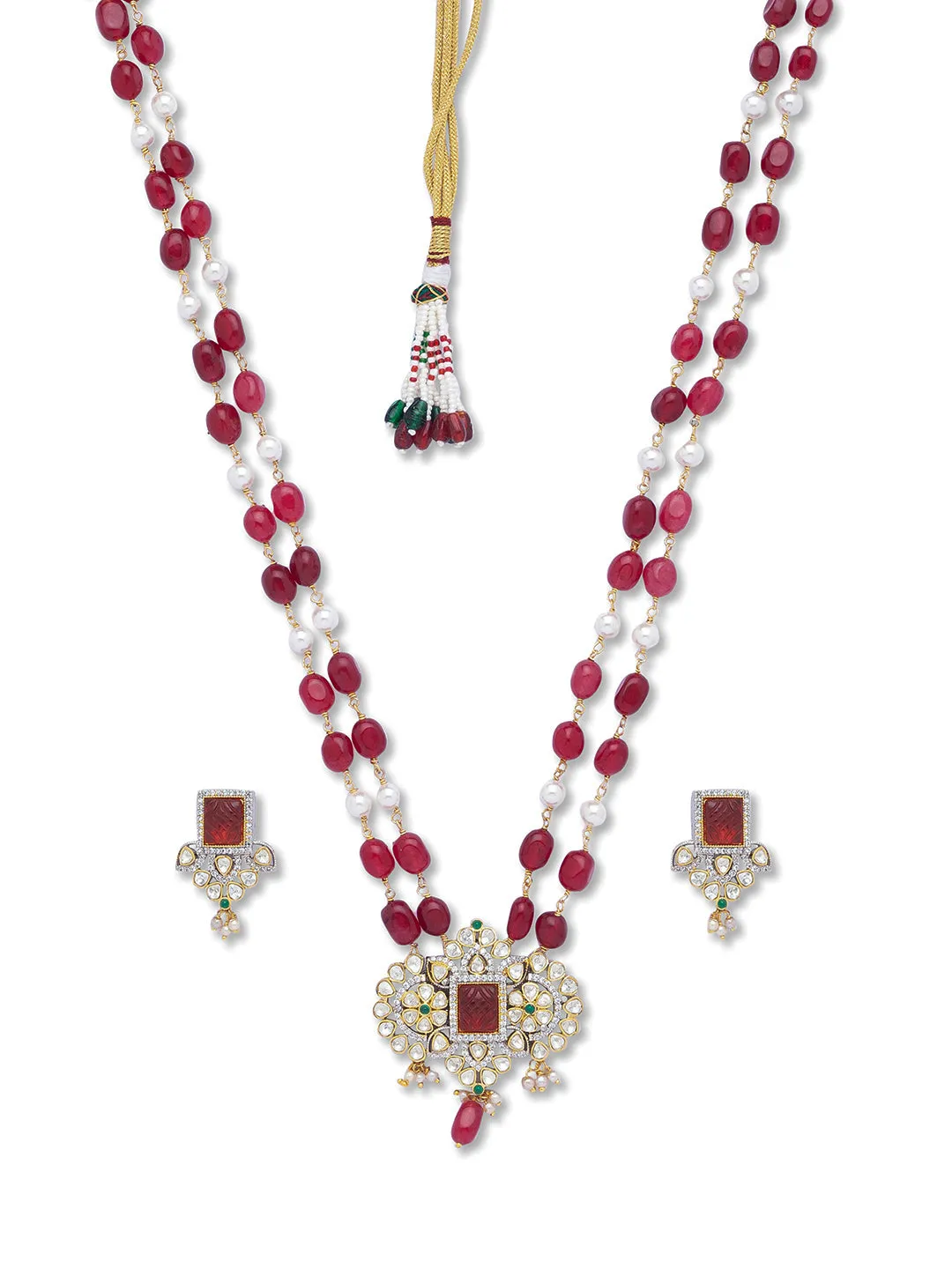 Golden, White, Cherry, Green , Onyx Crved Stone Necklace Set