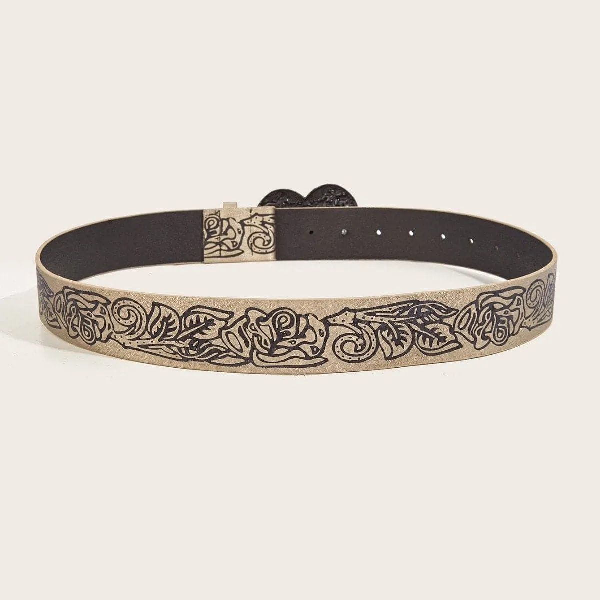 Heart print PU leather adjustable belt
