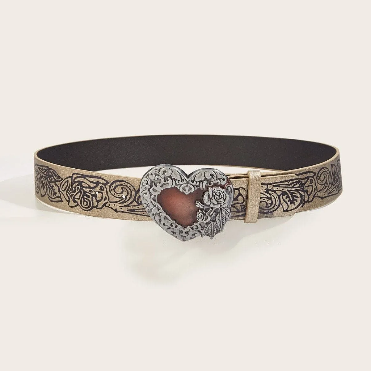 Heart print PU leather adjustable belt