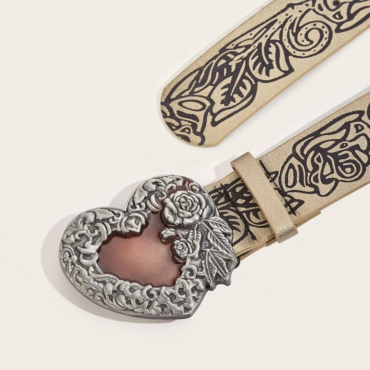 Heart print PU leather adjustable belt