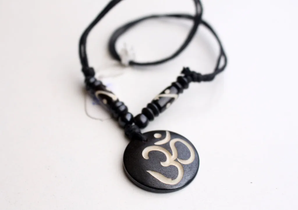 Hindu Power Mantra Om Bone Necklace