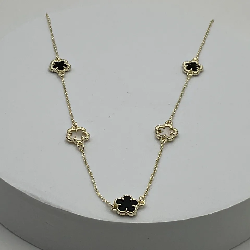 MBKJ Black & White Clover Station Necklace 36"
