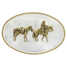 Montana Silversmith Etched Mountains Western Belt Buckle with Pack Horse and Rider