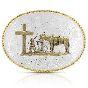 Montana Silversmith Small Two-Tone Engraved Buckle with Christian Cowboy
