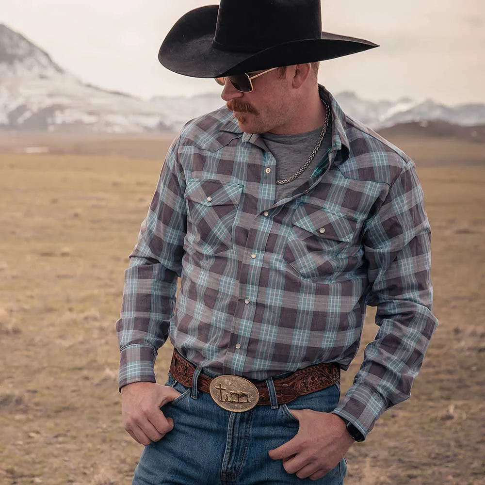 Montana Silversmith Small Two-Tone Engraved Buckle with Christian Cowboy