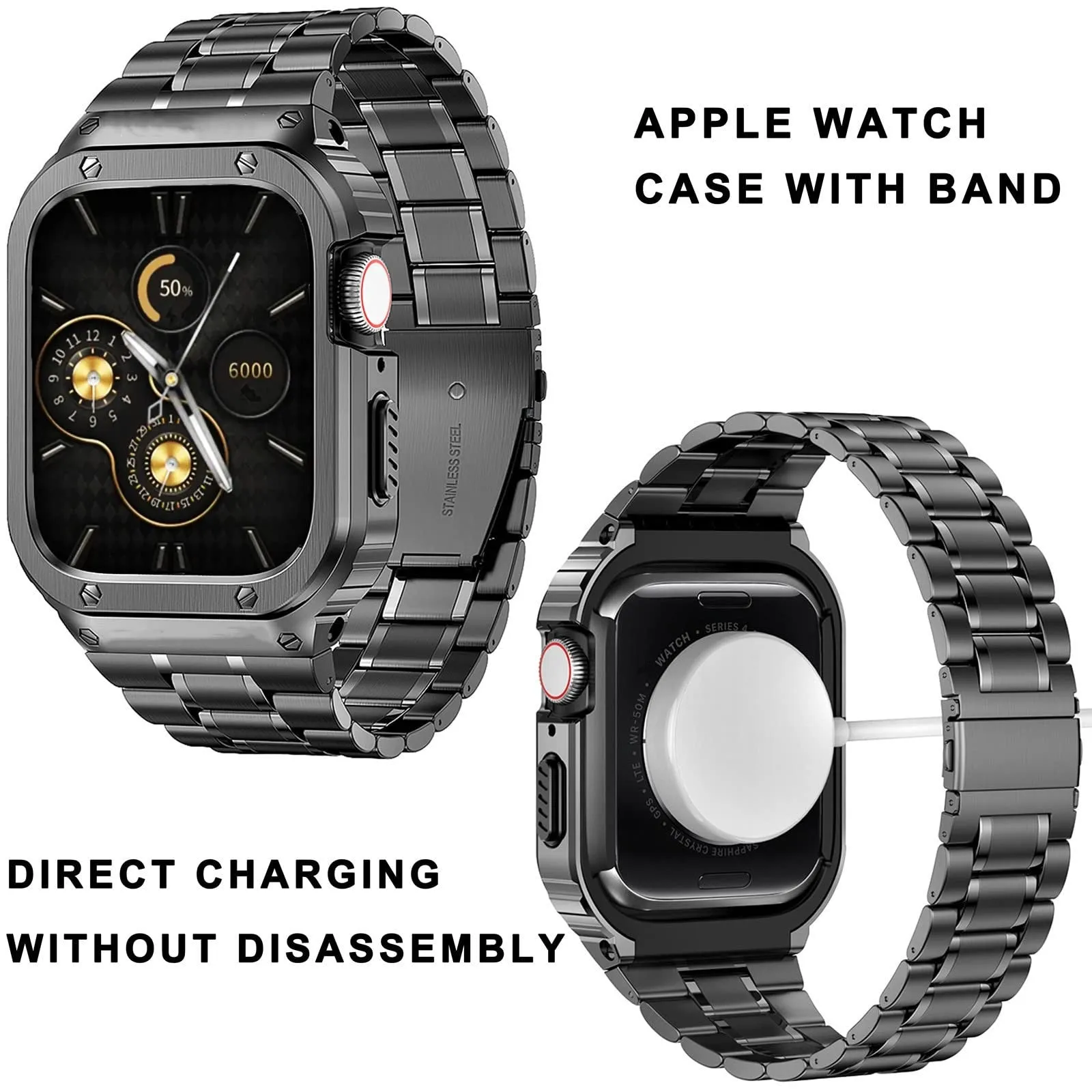 O Ozone - Stainless Steel Watch Band with Case Compatible with Apple Watch Series 9/8/7 (45mm) , Space Grey