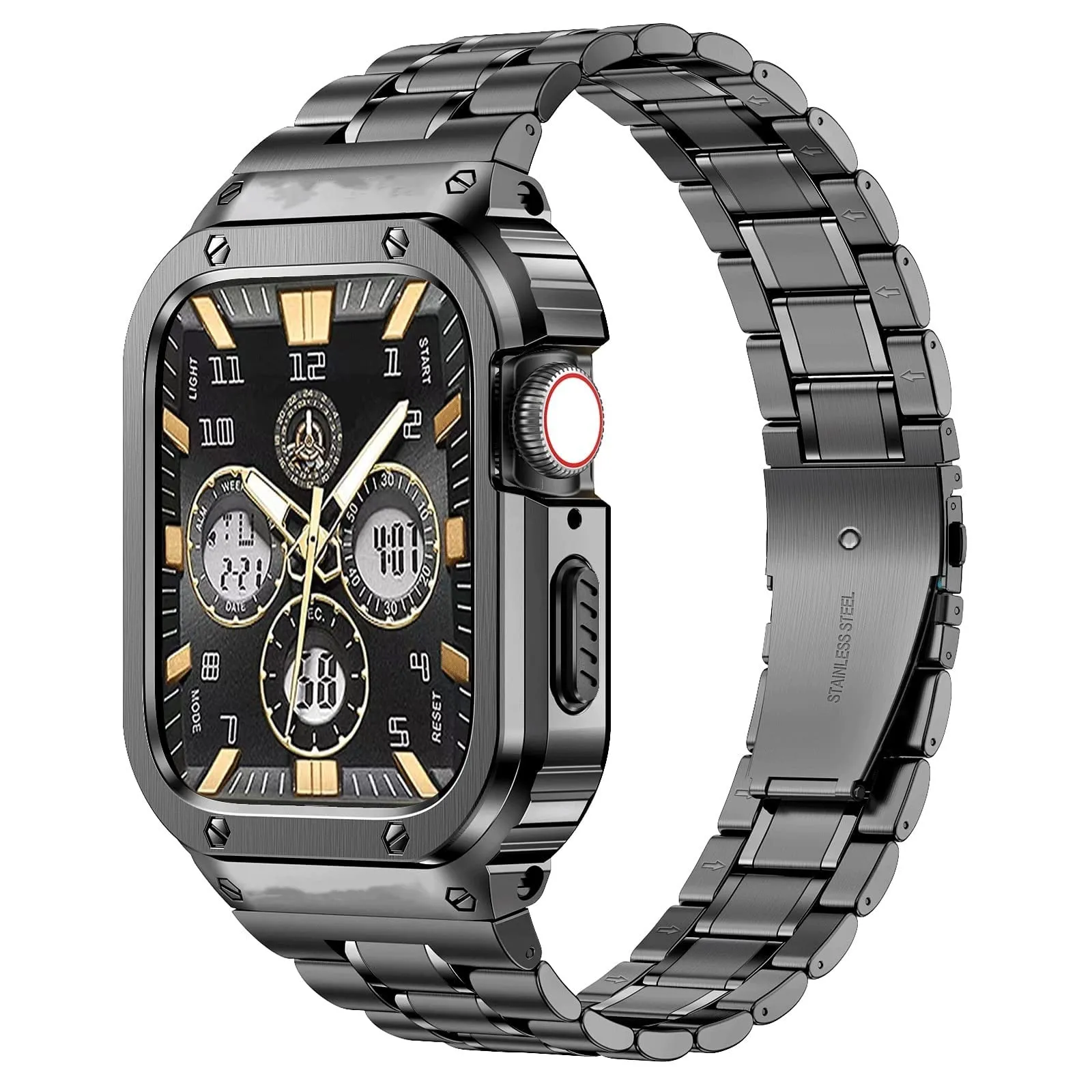 O Ozone - Stainless Steel Watch Band with Case Compatible with Apple Watch Series 9/8/7 (45mm) , Space Grey