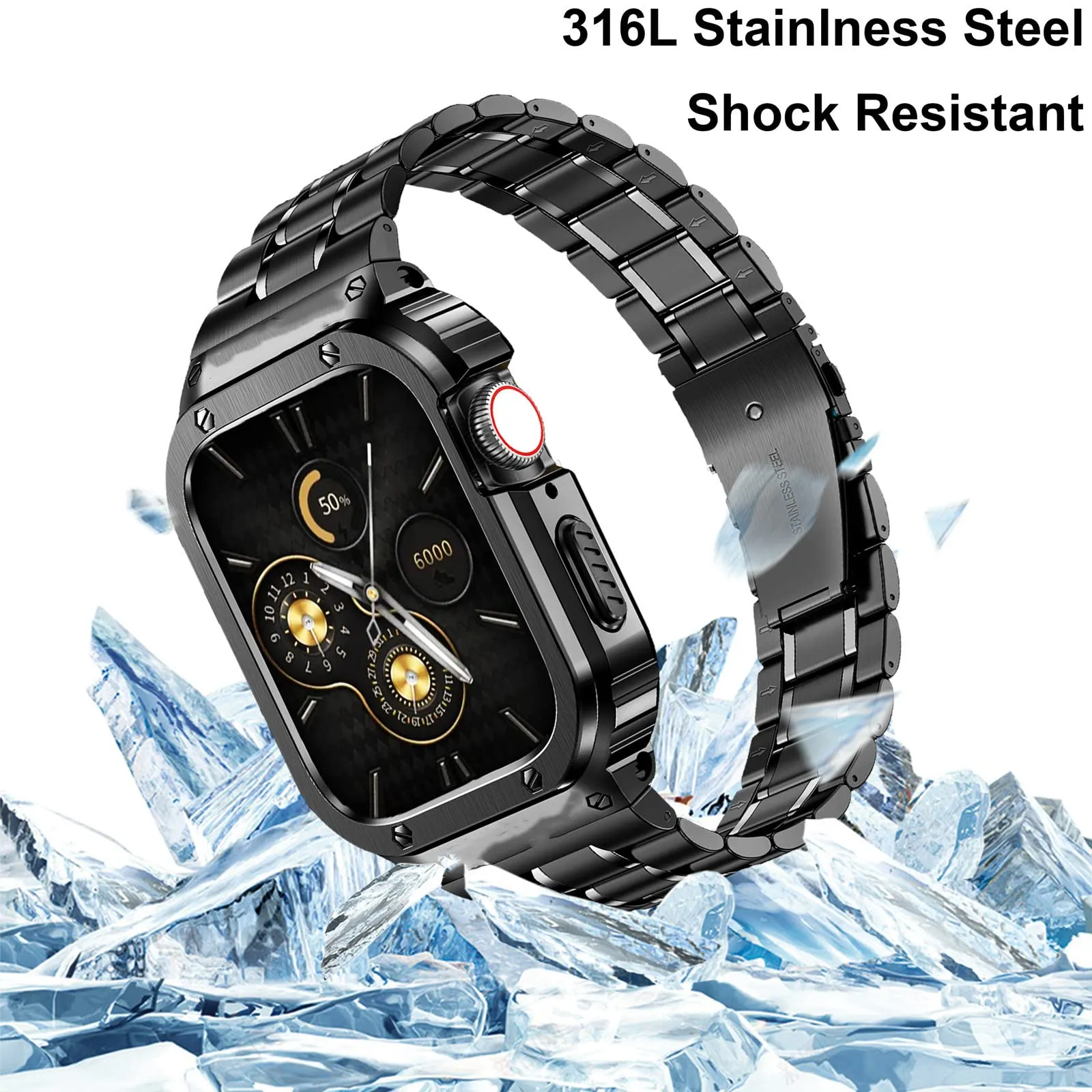 O Ozone - Stainless Steel Watch Band with Case Compatible with Apple Watch Series 9/8/7 (45mm) , Space Grey
