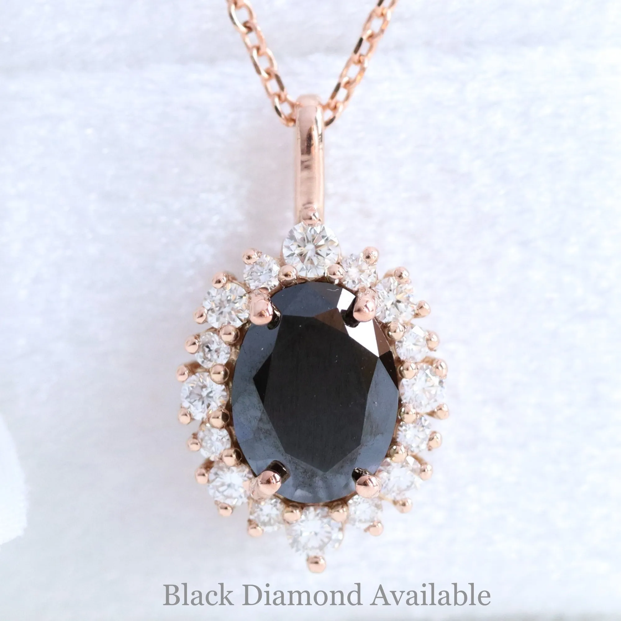 Oval Green Sapphire Necklace in 14k Gold Tiara Halo Diamond Pendant