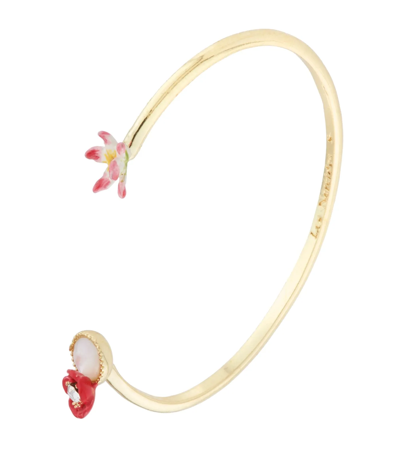 Poppy, White Flower, and Mother-of-Pearl Bangle Bracelet
