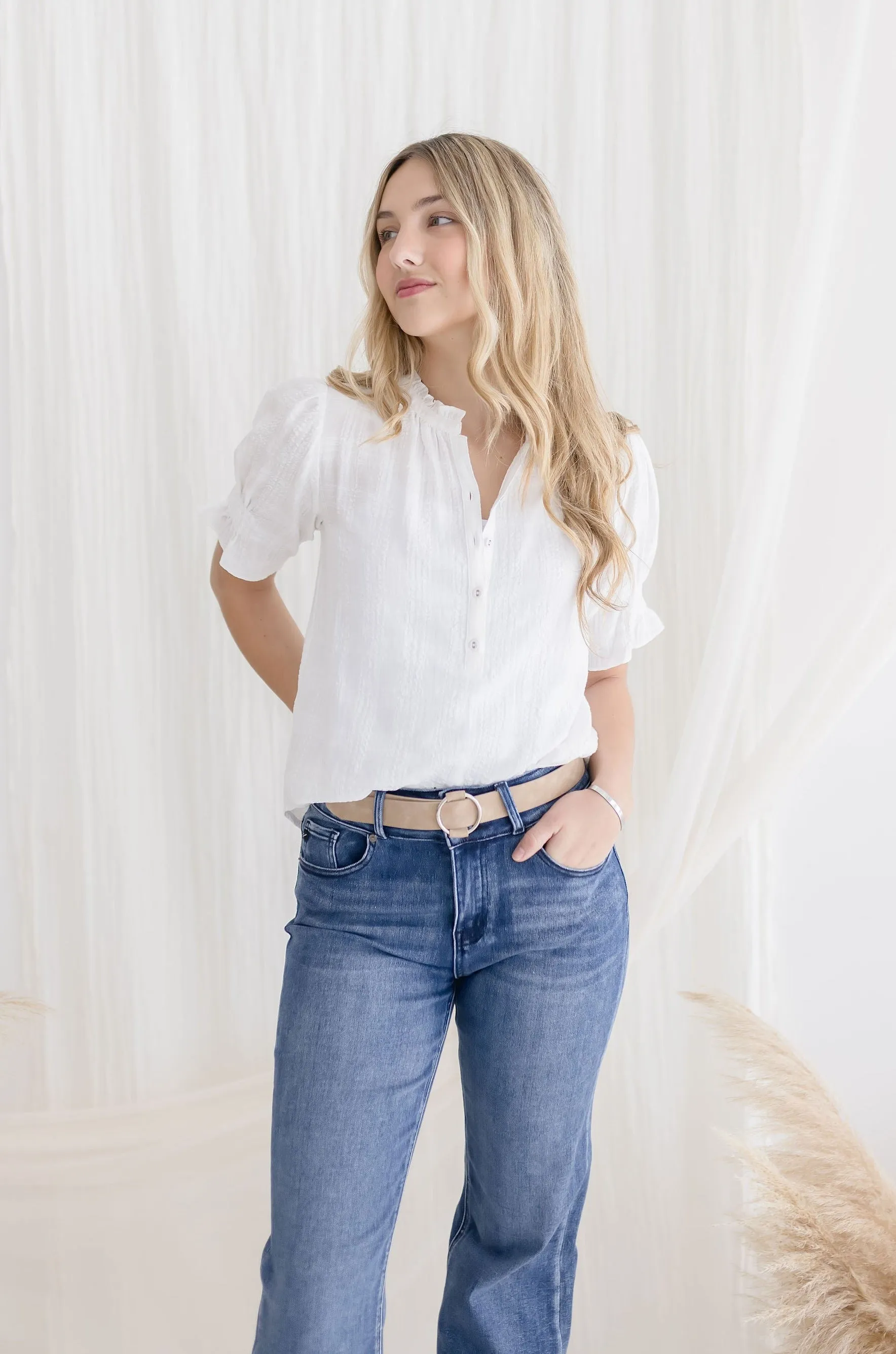 Quinn Adjustable Circle Buckle Belt Nude