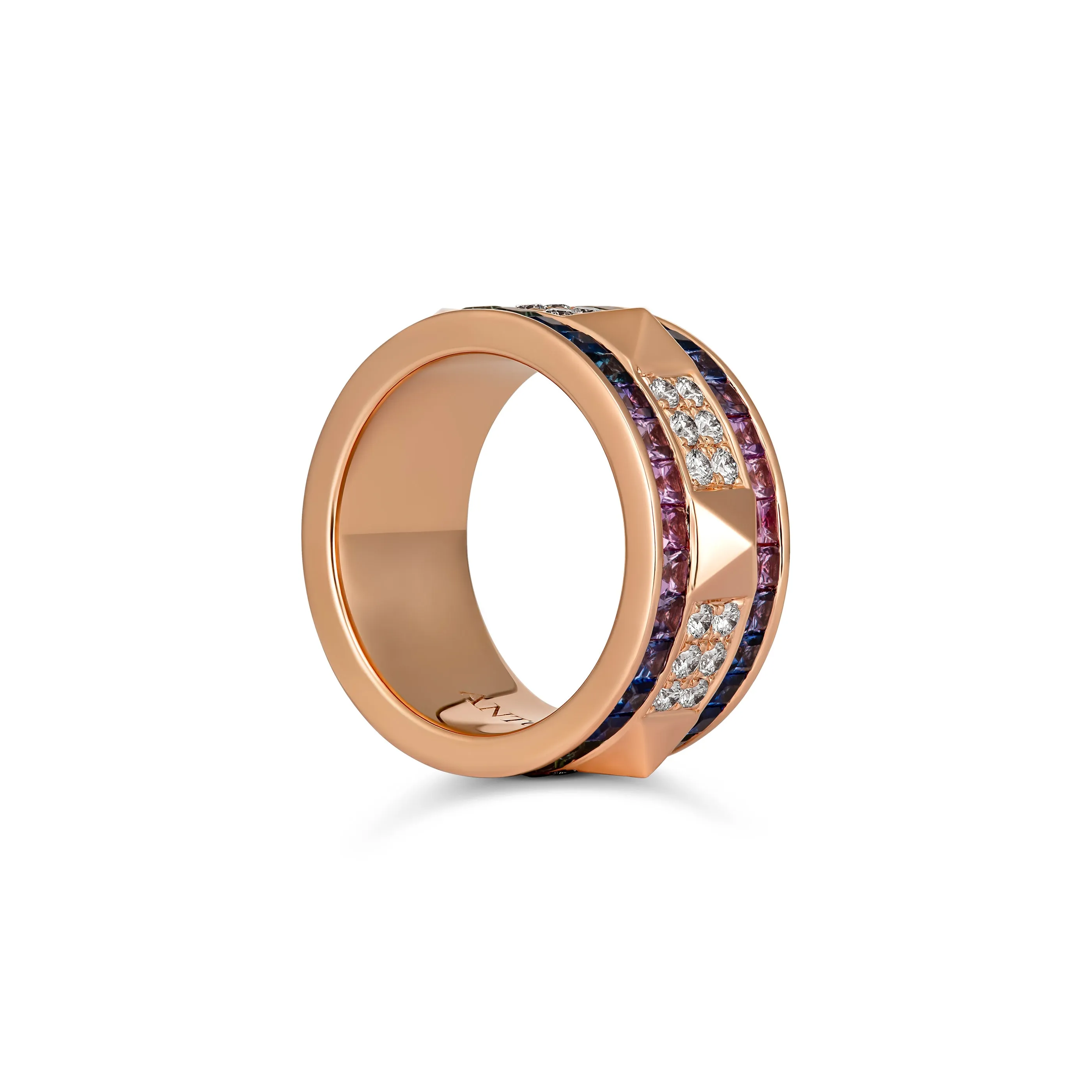 R.08® Deux Rainbow Sapphire and Diamond Ring | Rose Gold