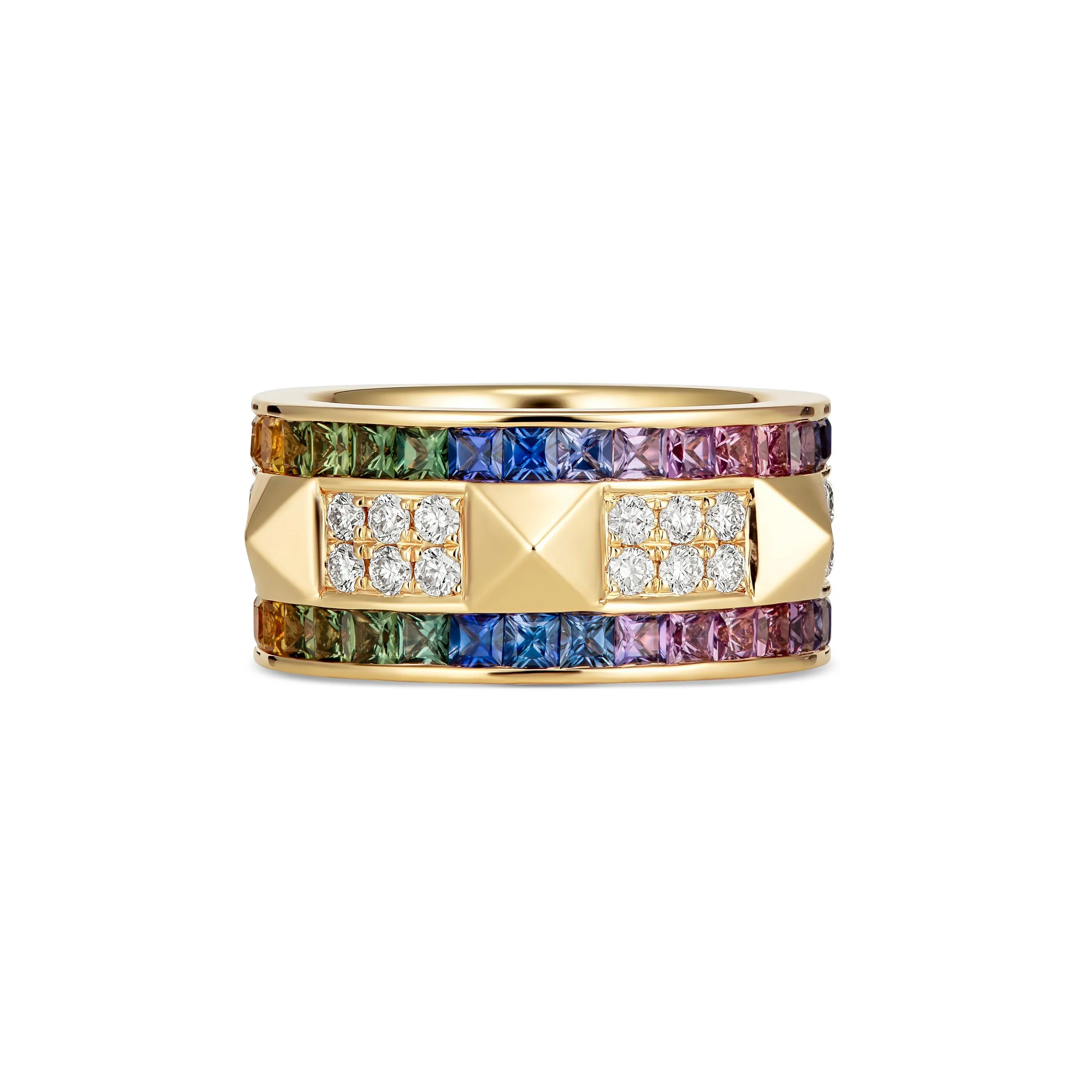 R.08® Deux Rainbow Sapphire and Diamond Ring | Rose Gold