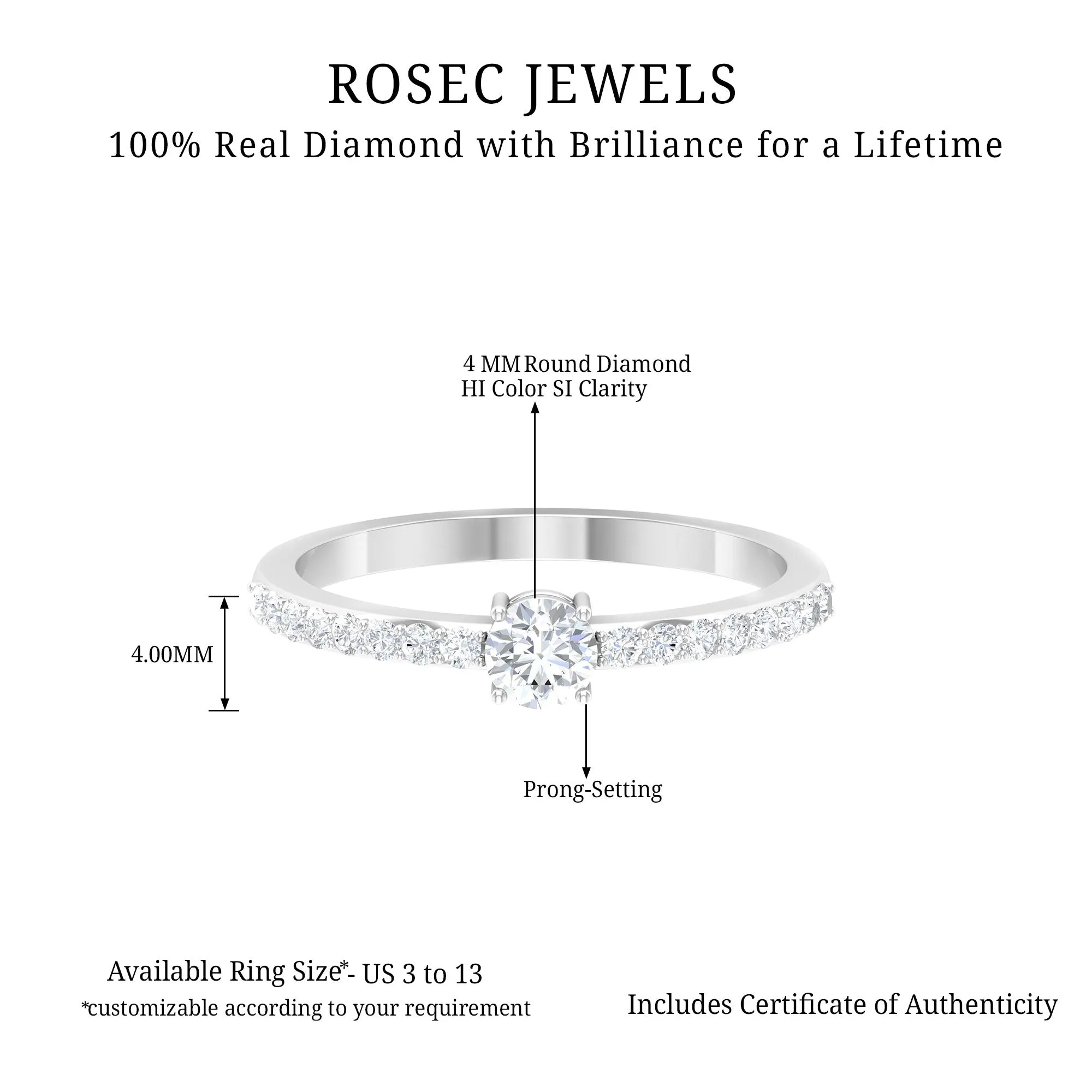 Round Diamond Solitaire Ring with Side Stones