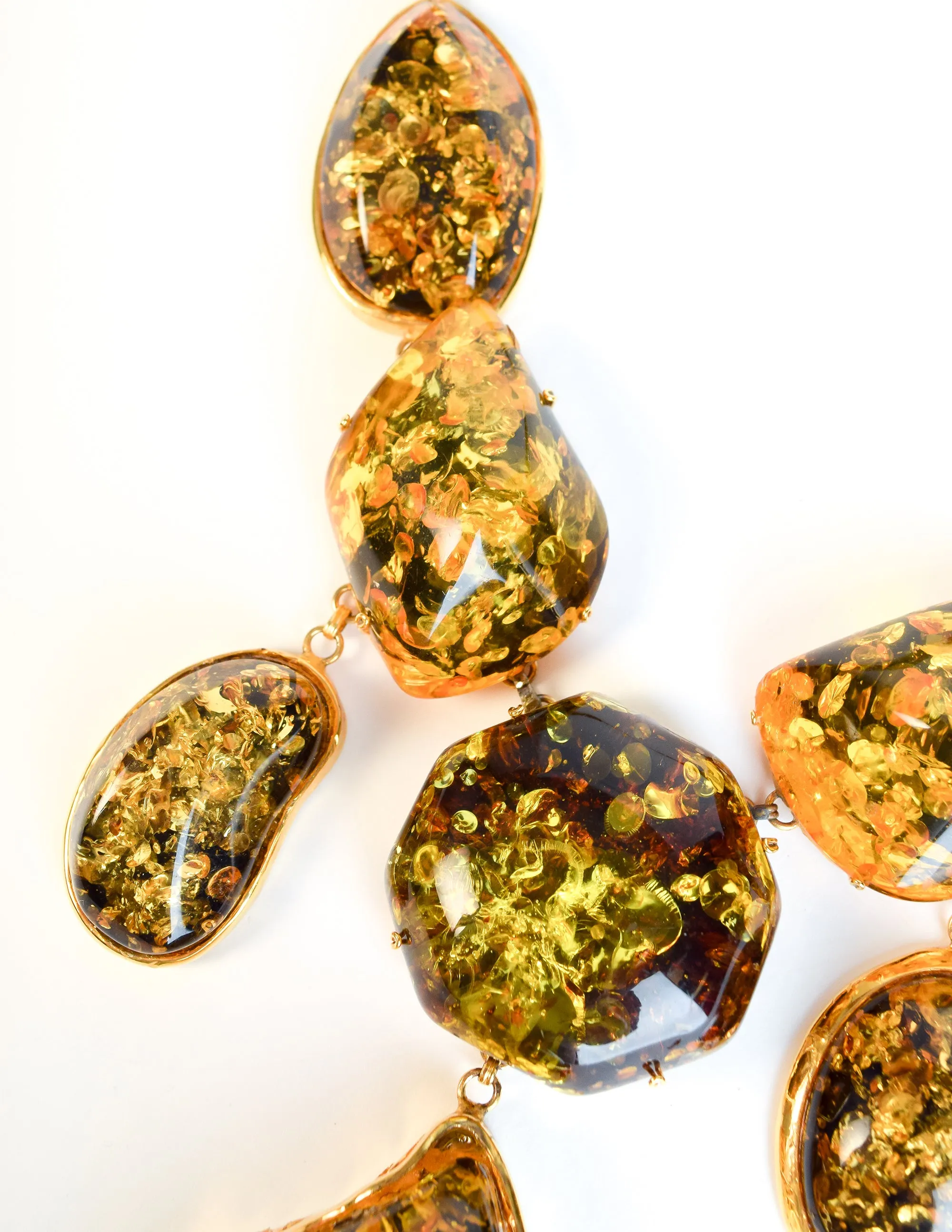 Siman Tu Vintage Chunky Amber Gold Plated Necklace