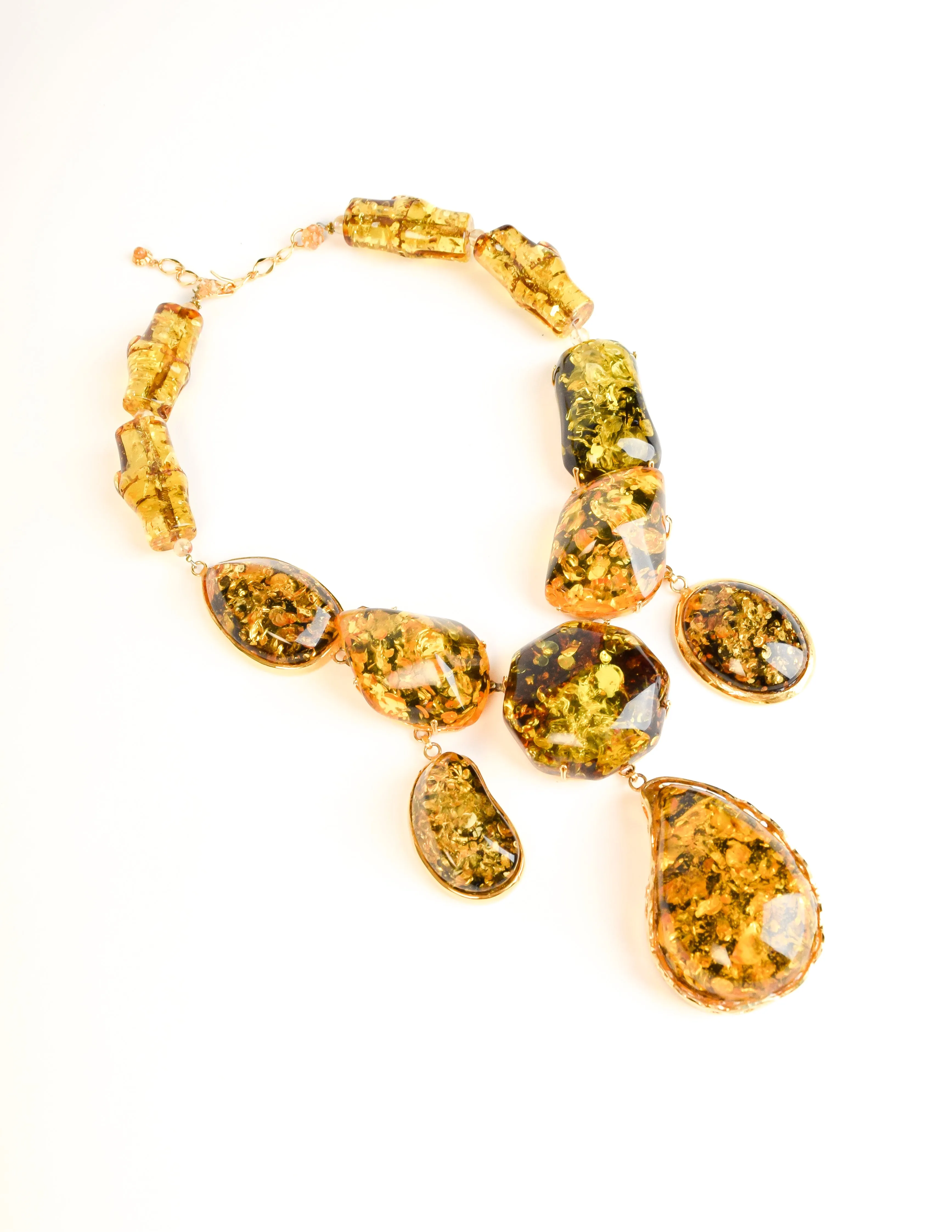 Siman Tu Vintage Chunky Amber Gold Plated Necklace