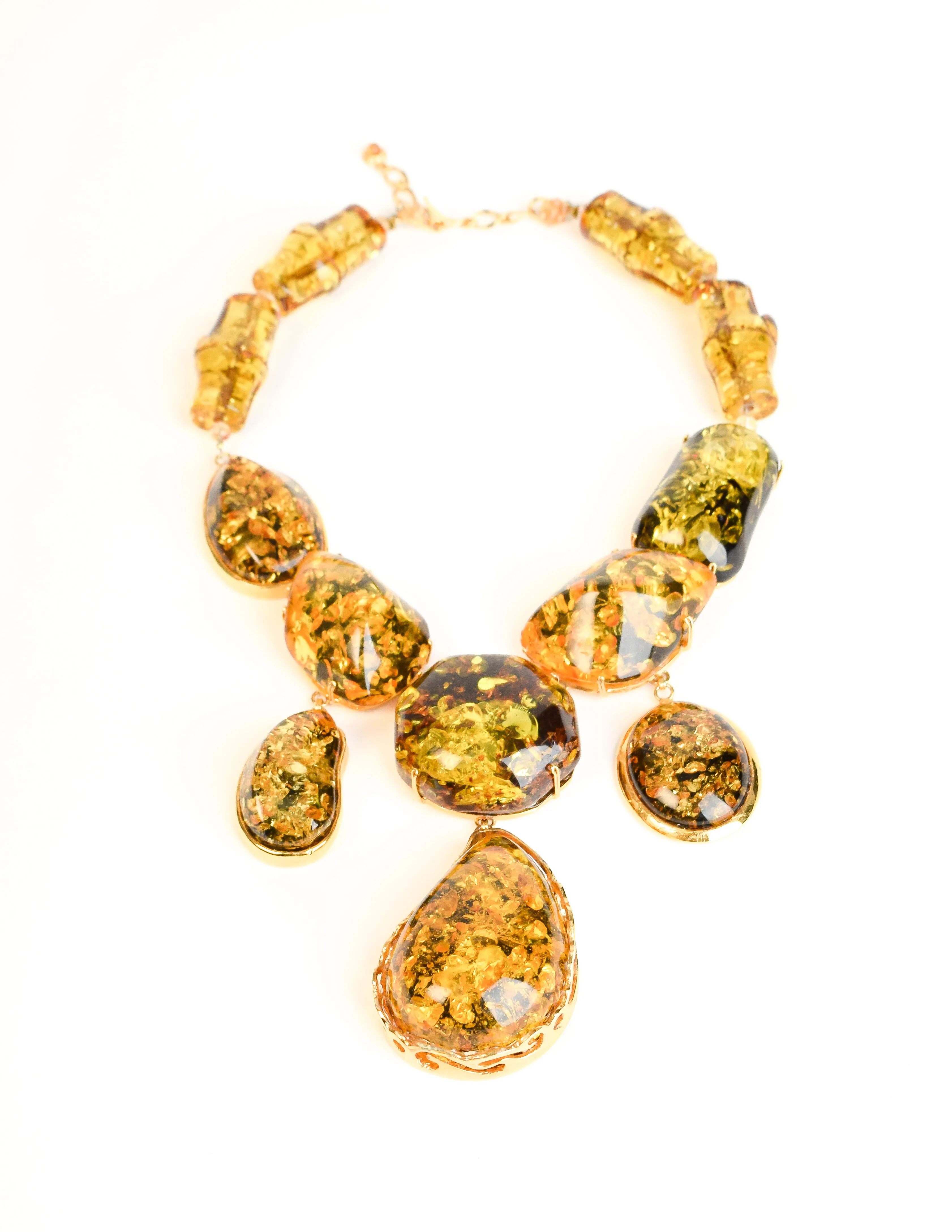 Siman Tu Vintage Chunky Amber Gold Plated Necklace