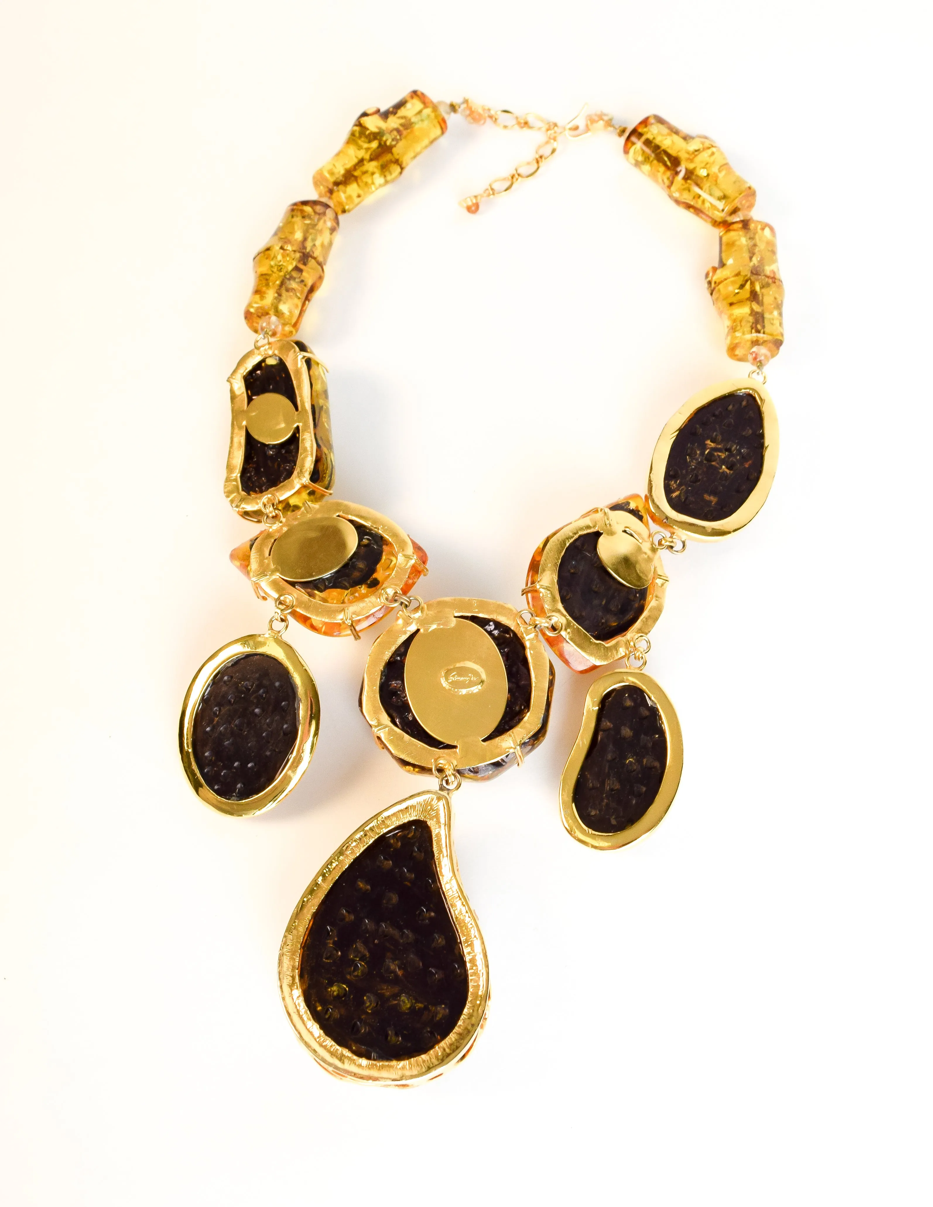 Siman Tu Vintage Chunky Amber Gold Plated Necklace
