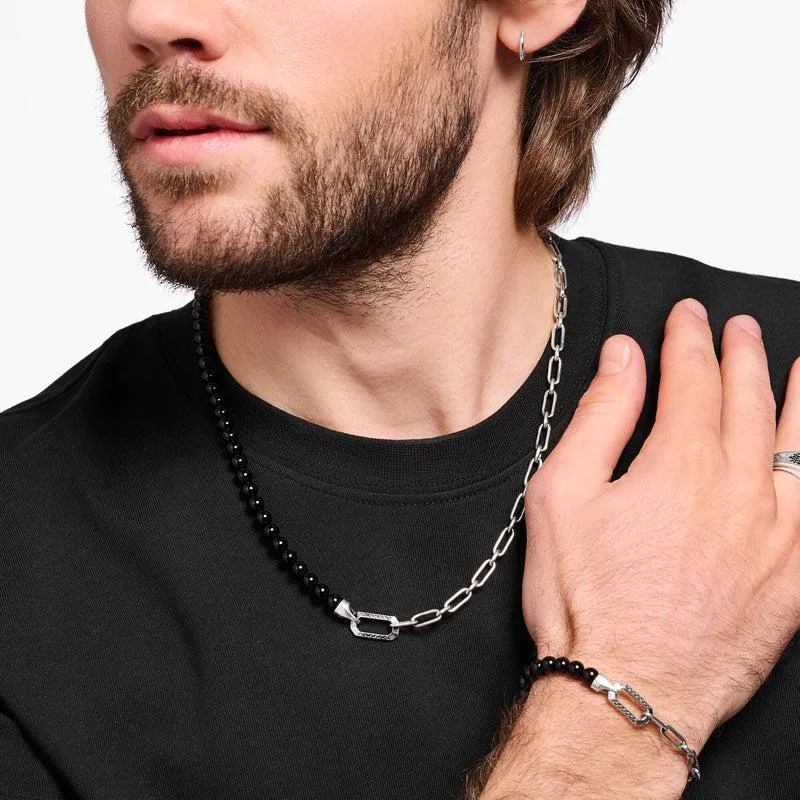 Thomas Sabo Necklace with Black Onyx Beads and Chain Links - Silver