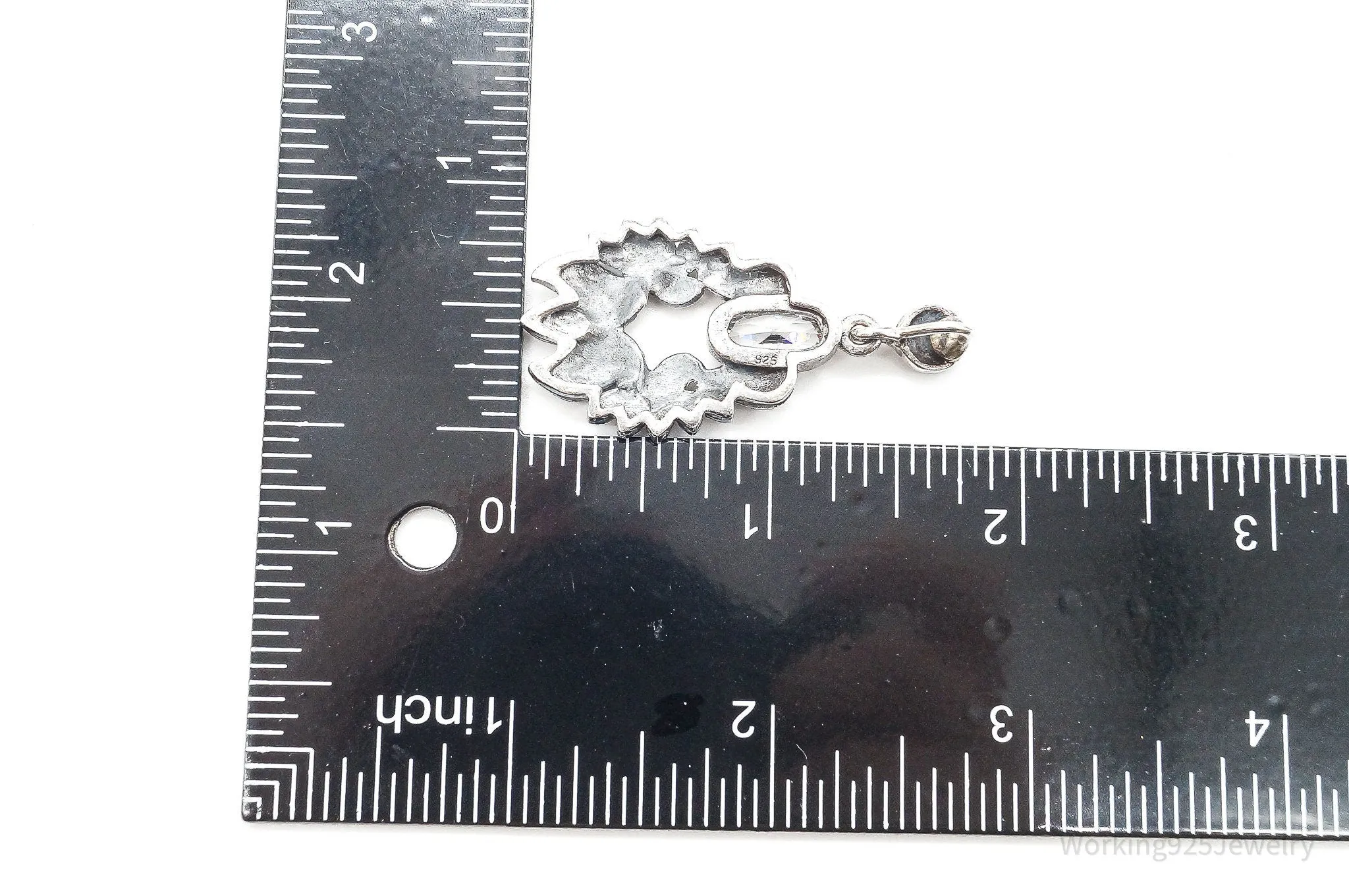 Vintage Marcasite Art Deco Cubic Zirconia Sterling Silver Pendant